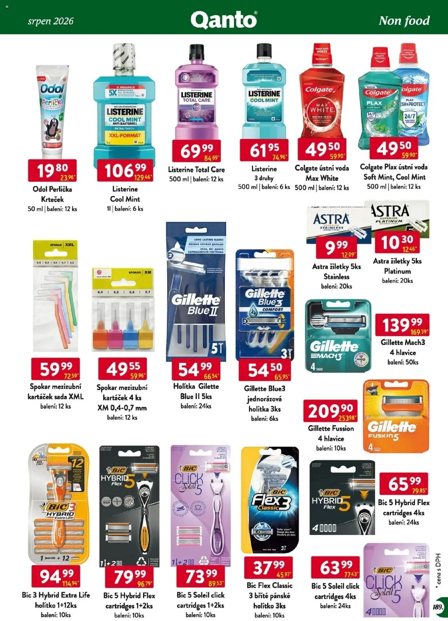 Astur & Qanto leták - Velkoobchod 08/2026 od 01.08.2026 | Strana: 190 | Produkty: Voda, Žiletky, Listerine, Gillette Mach3