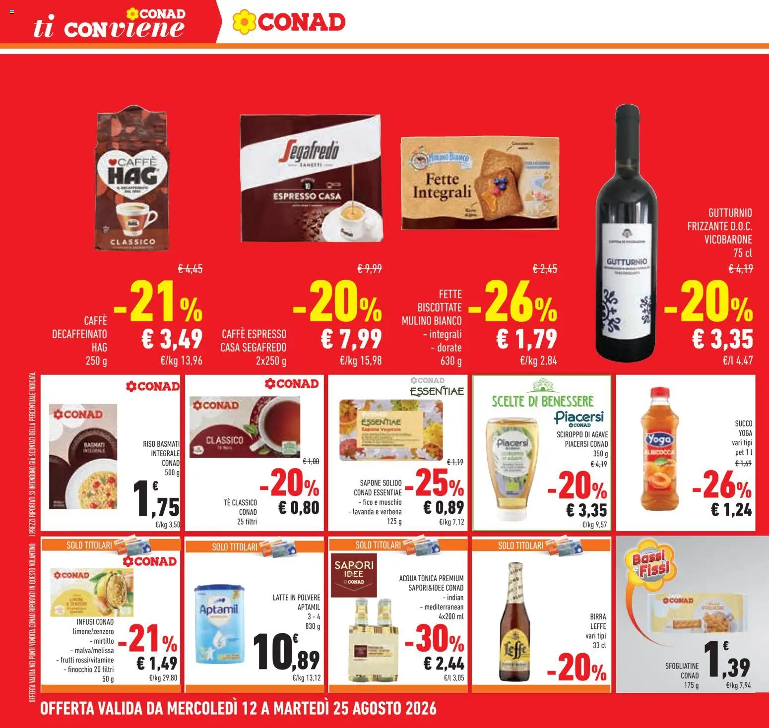 Volantino Conad del 12/08/2026 | Pagina: 34 | Prodotti: Tè, Acqua tonica, Sciroppo, Fette biscottate