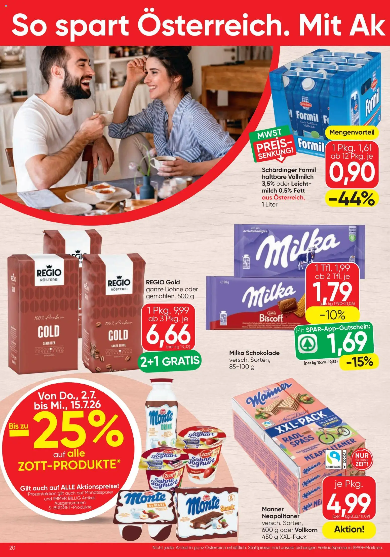 Spar - Flugblatt gültig ab 01.07.2026 | Seite: 20 | Produkte: Sahne, Milch, Joghurt, Schokolade