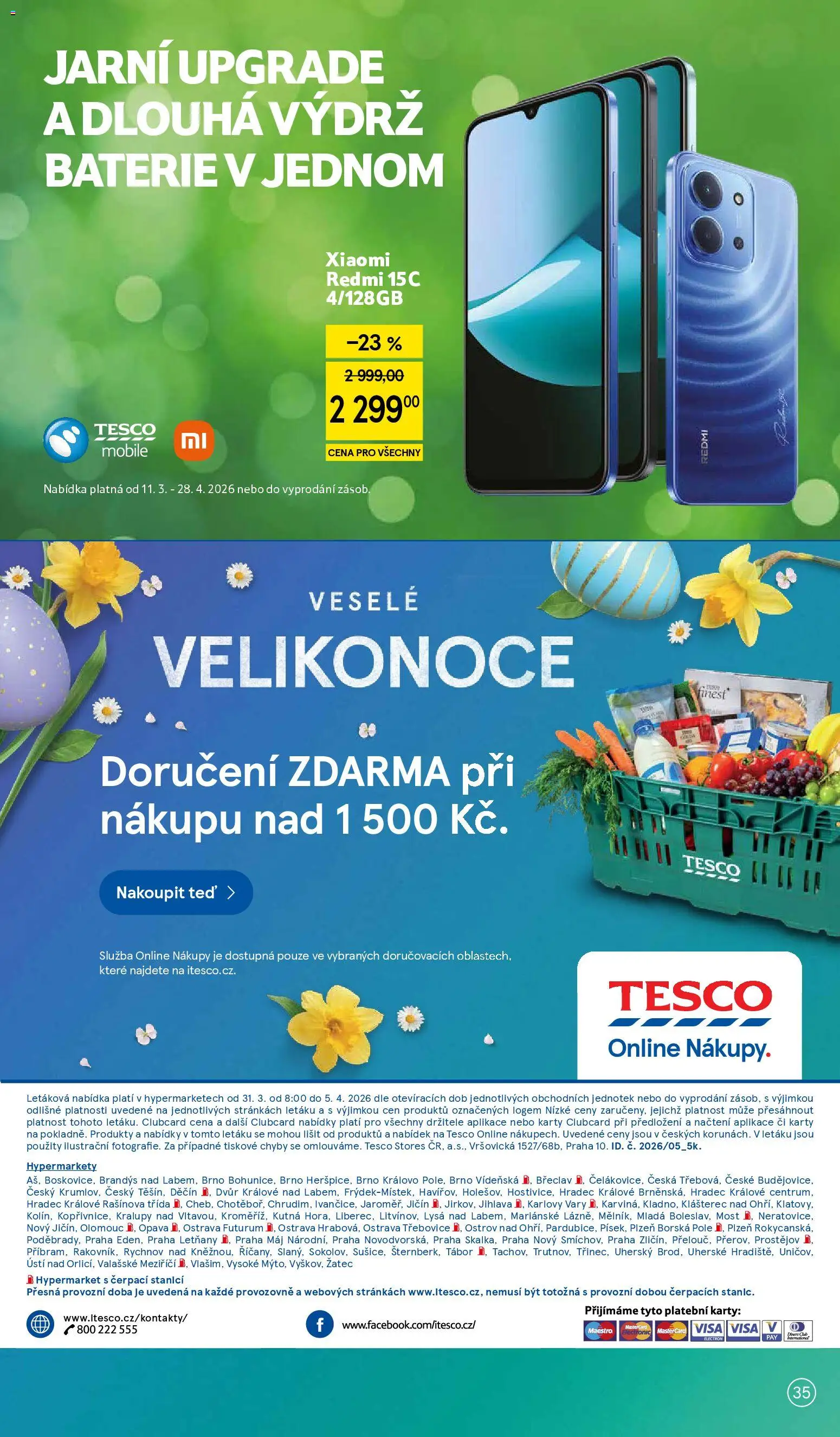Tesco leták - Hypermarket od 31.03.2026 | Strana: 35 | Produkty: Smartphone, Xiaomi, Karty, Baterie