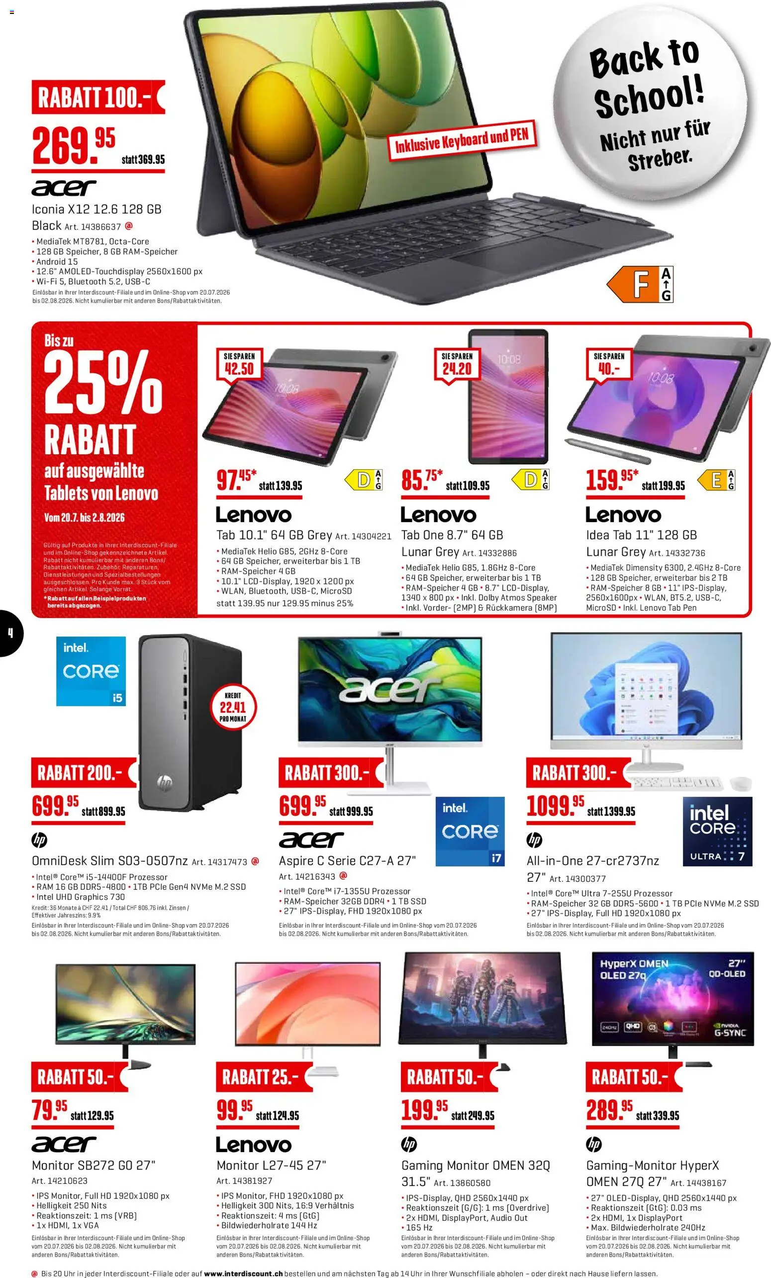 Interdiscount aktionen Back to school – gültig ab 20.07.2026 | Seite: 4 | Produkte: Audio, Monitor, Lenovo