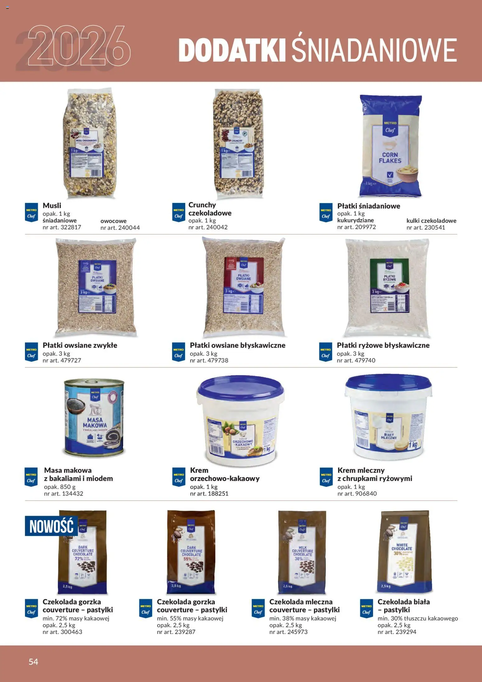 Makro gazetka - Produktów marek własnych dla profesjonalnej Gastronomii od 01.03.2026 | Strona: 54 | Produkty: Czekolada mleczna, Płatki ryżowe, Płatki śniadaniowe, Płatki