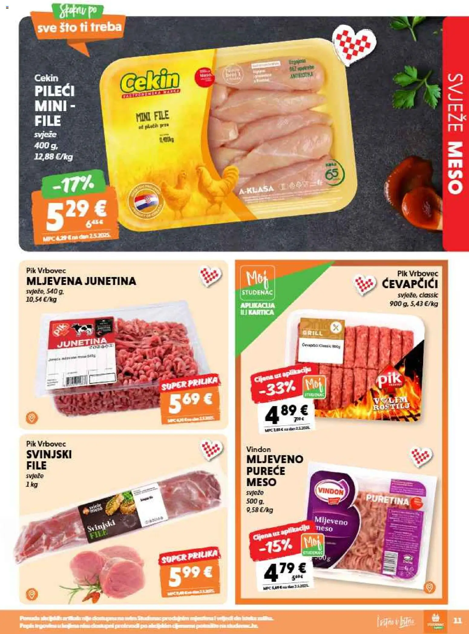 Studenac katalog | vrijedi od 26.08.2026 | Stranica: 11 | Proizvodi: Puretina, File, Svježe meso, Svinjski file