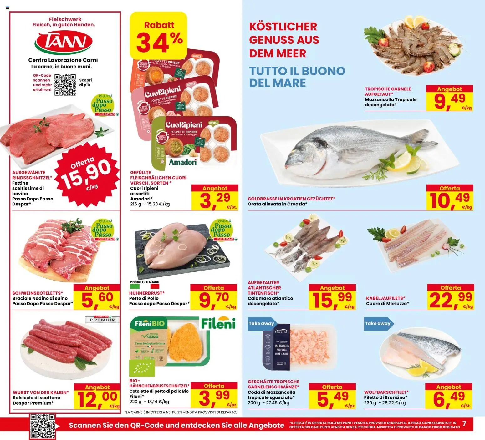 Volantino Eurospar del 17/09/2026 | Pagina: 7 | Prodotti: Il pesce, Orata, Prosciutto, Carne