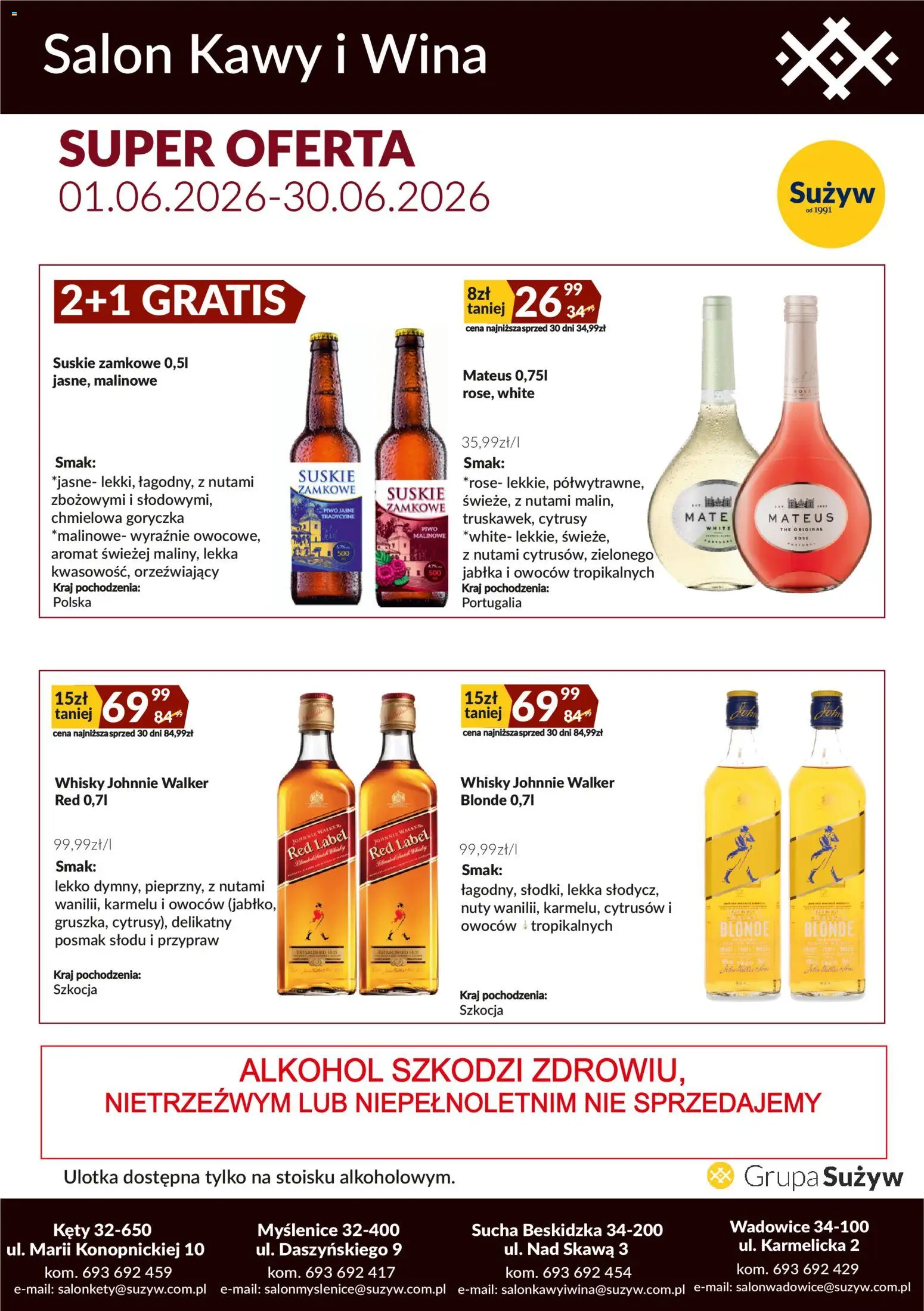 Sużyw gazetka - Salon kawy i wina od 01.06.2026 | Strona: 4 | Produkty: Red label, Piwo, Alkohol, Whisky