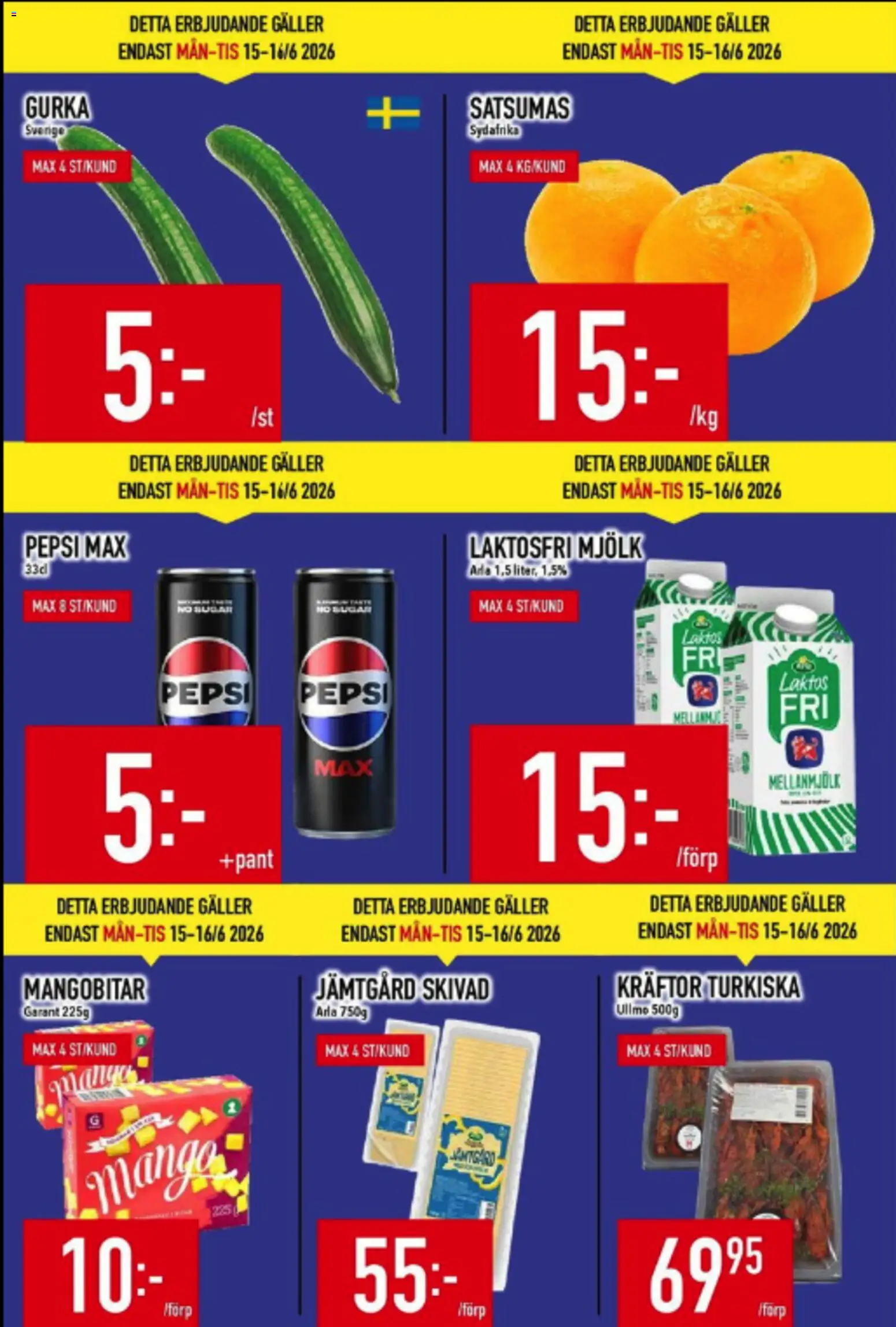 Matdax reklamblad aktuell från 15.06.2026 | Sida: 2 | Produkter: Kräftor, Galler, Pepsi, Mjölk