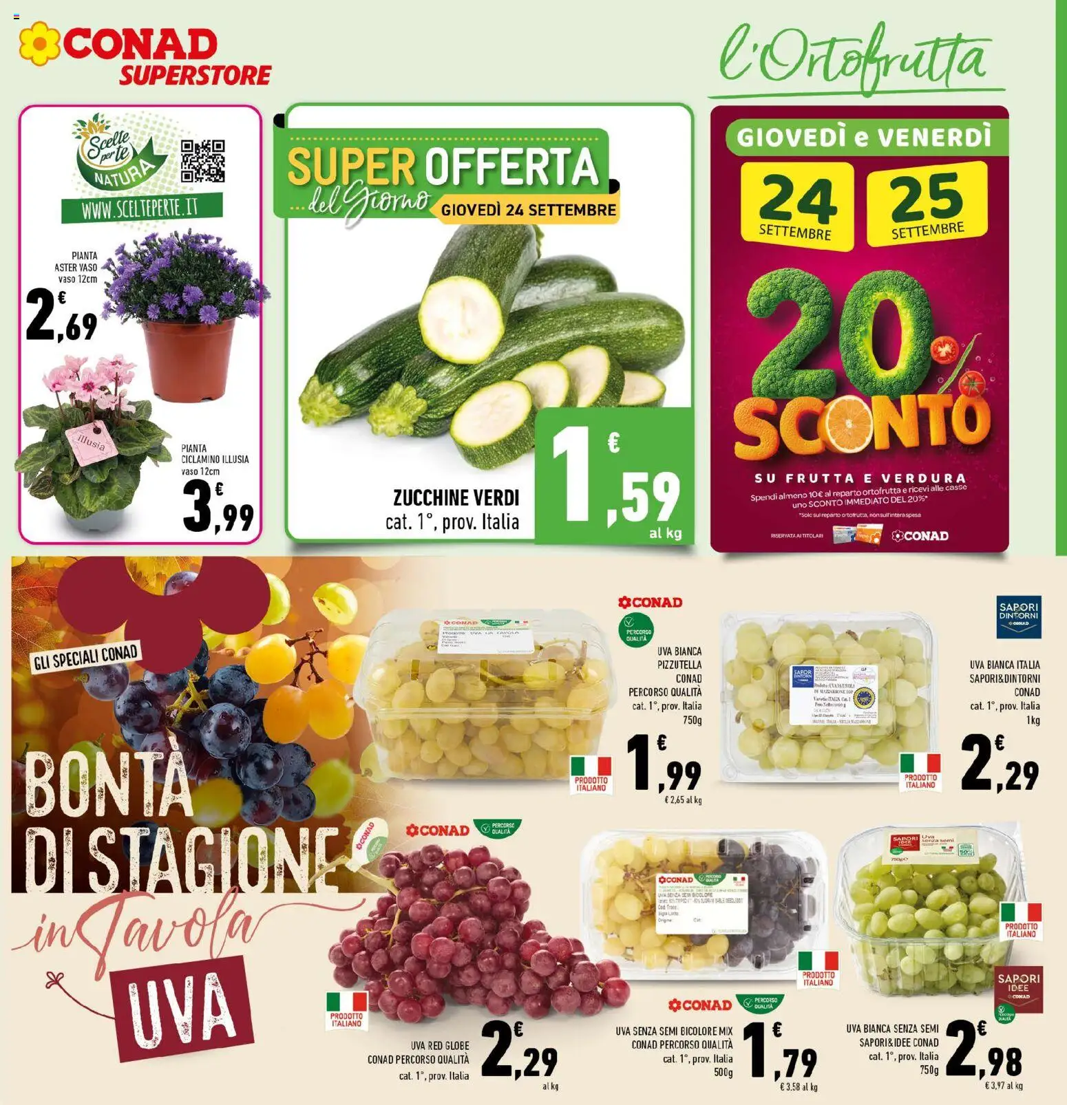 Volantino Conad del 23/09/2026 | Pagina: 5 | Prodotti: Tè, Frutta, Uva senza semi, Vaso