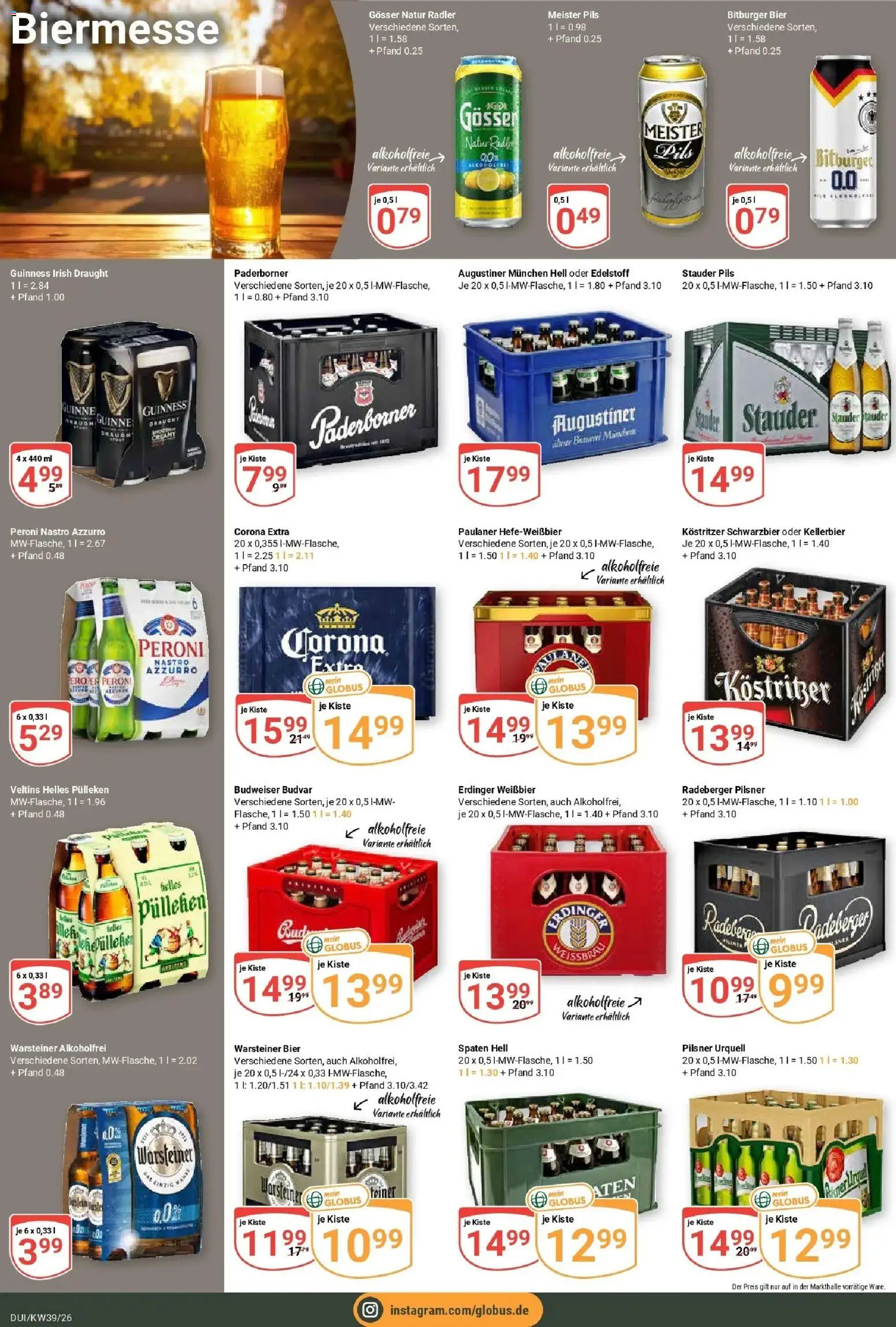 Globus Prospekt Duisburg (ab 21.09.2026) » Angebote online | Seite: 22 | Produkte: Bier, Radler, Warsteiner, Radeberger pilsner