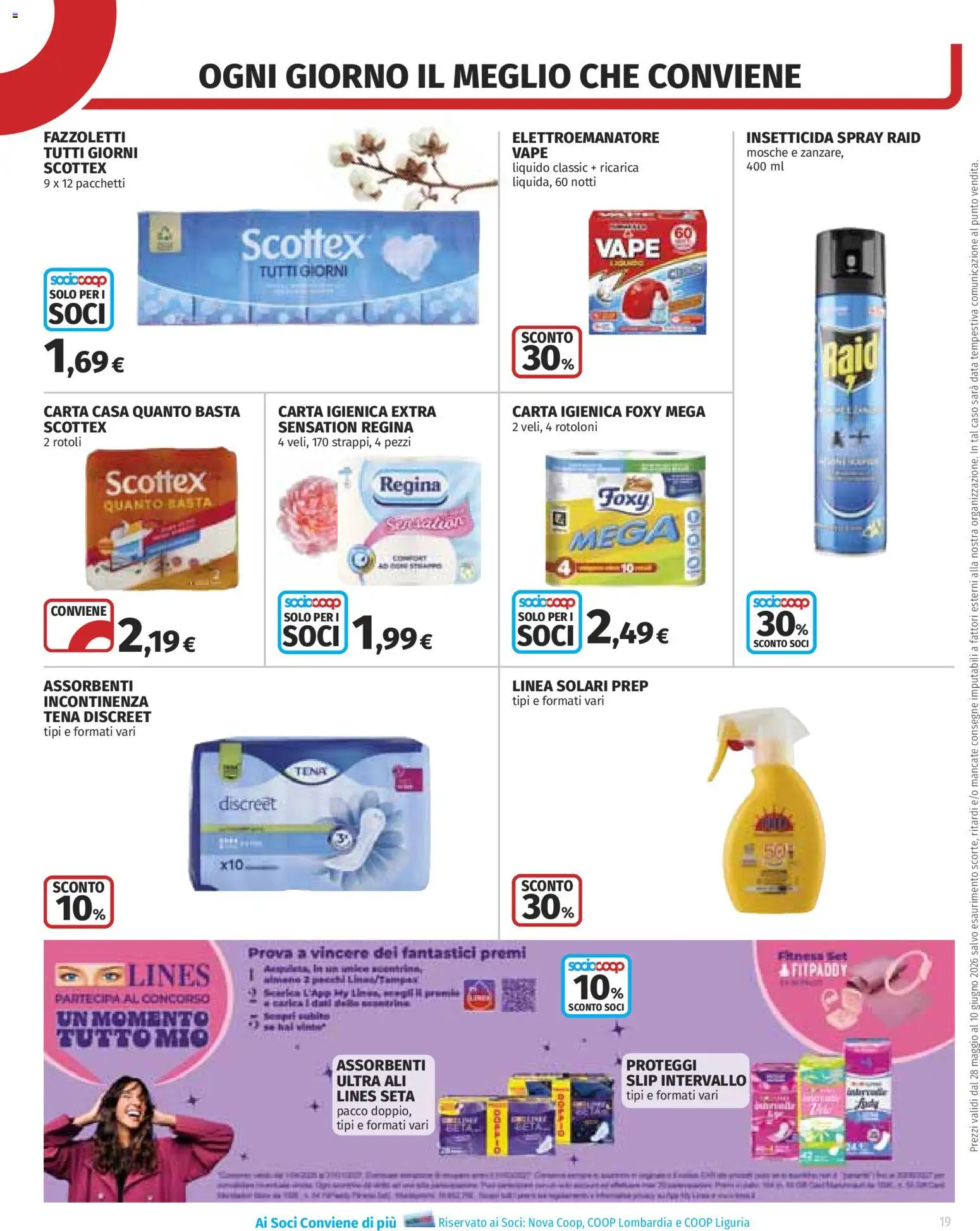 Volantino COOP del 28.05.2026 | Pagina: 19 | Prodotti: Carta igienica, Fazzoletti, Slip, Insetticida