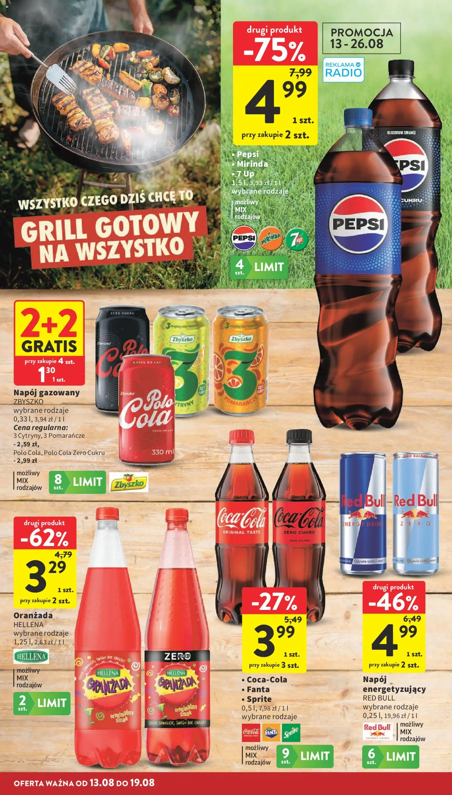 Intermarche gazetka od 13.08.2026 | Strona: 14 | Produkty: Red bull, Pepsi, Coca cola, Pomarańcze