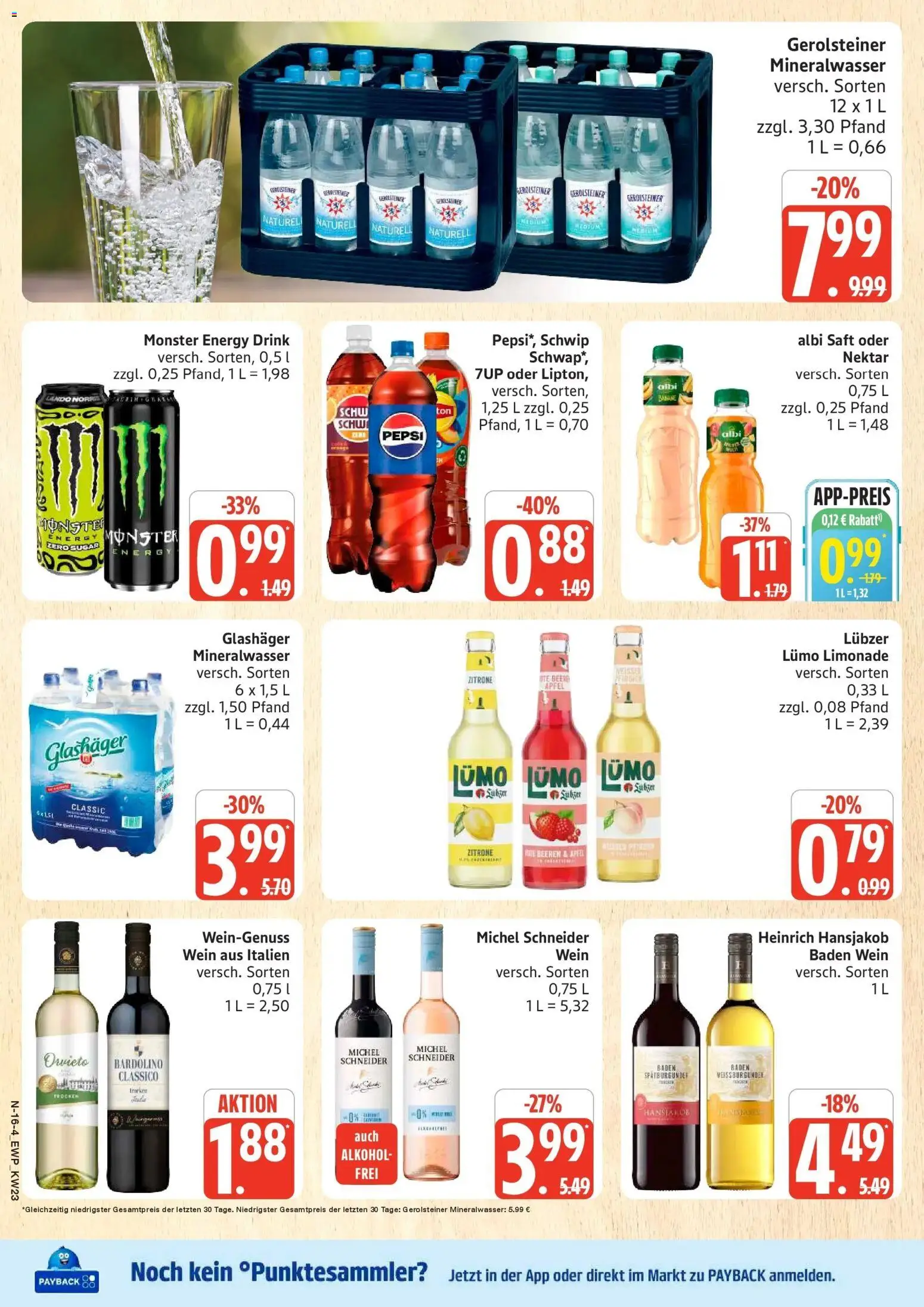 Edeka prospekt Rostock – gültig ab 01.06.2026 | Seite: 16 | Produkte: Energy, Saft, Wein, Gerolsteiner