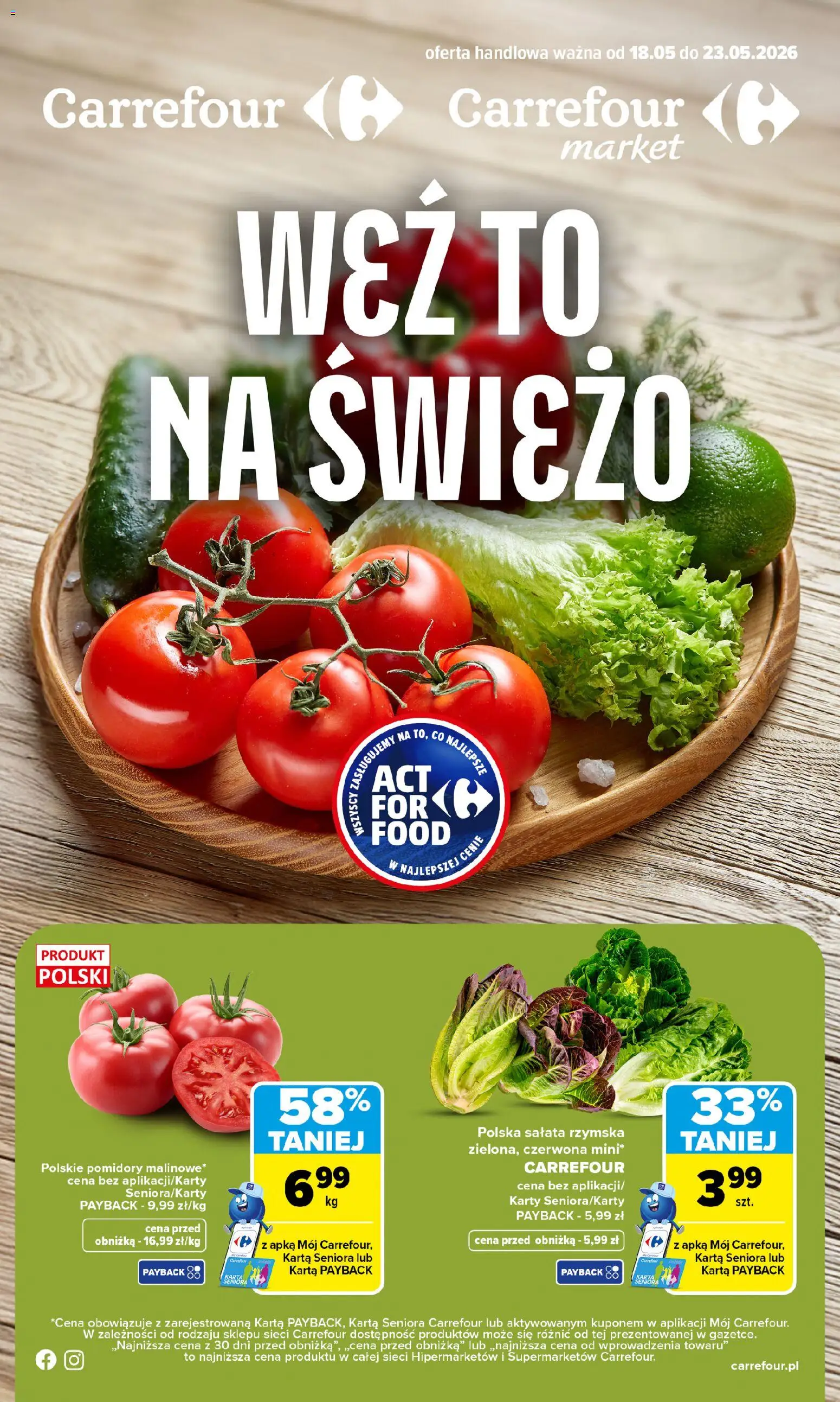 Carrefour gazetka - Weź to na świeżo od 18.05.2026 | Strona: 1 | Produkty: Karta, Pomidory