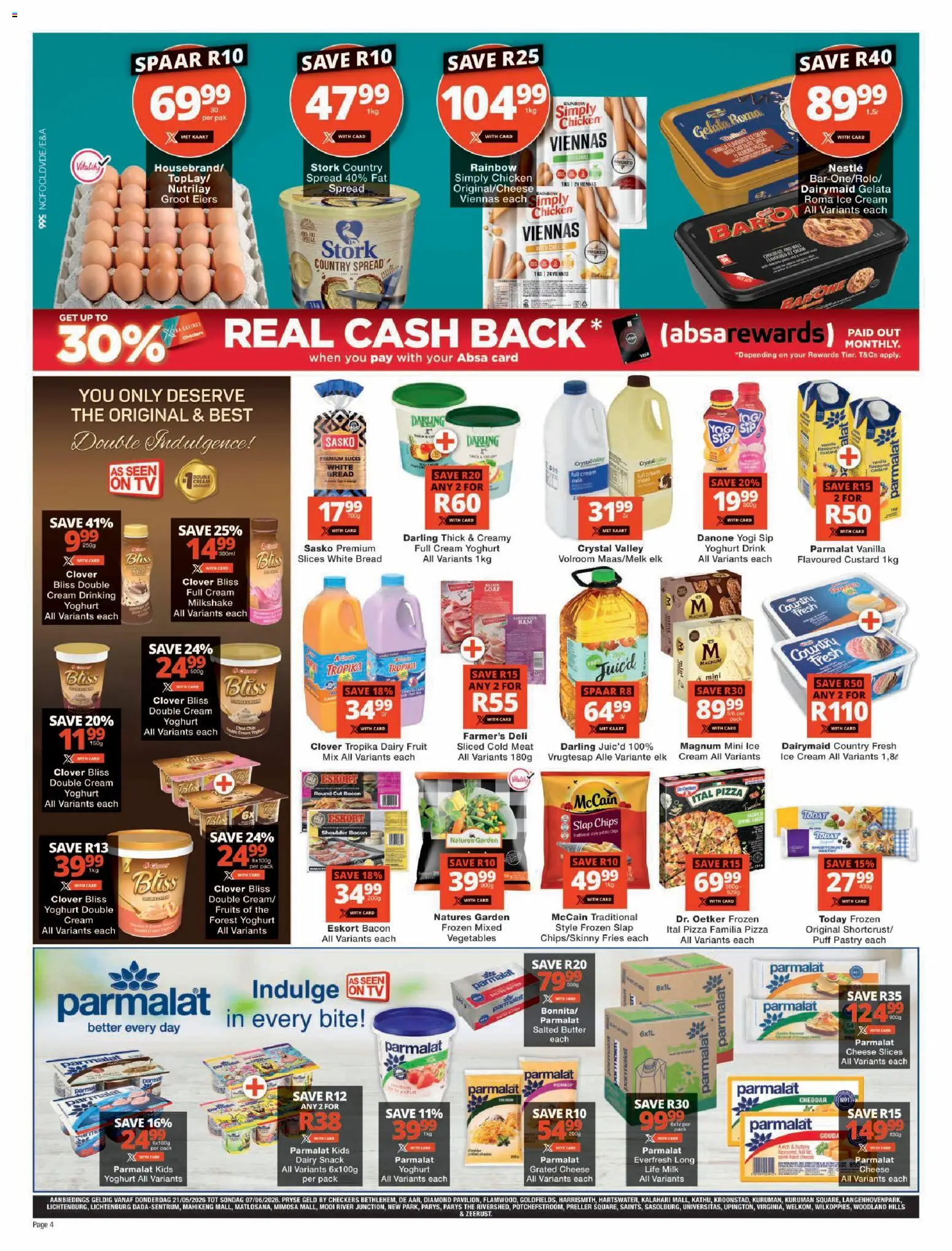 New Checkers catalogue – valid from 21.05.2026 | Page: 4 | Products: Custard, Bread, Chips, Bacon
