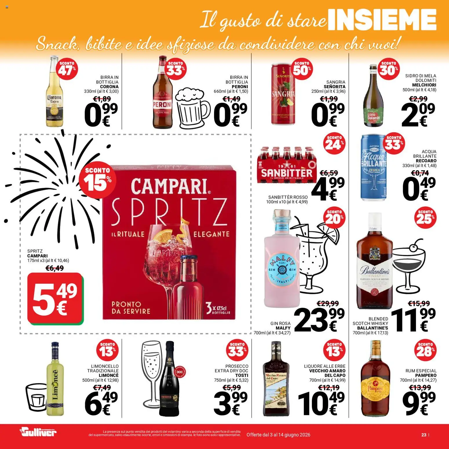Volantino Gulliver del 03.06.2026 | Pagina: 23 | Prodotti: Birra, Prosecco, Rum, Bibite