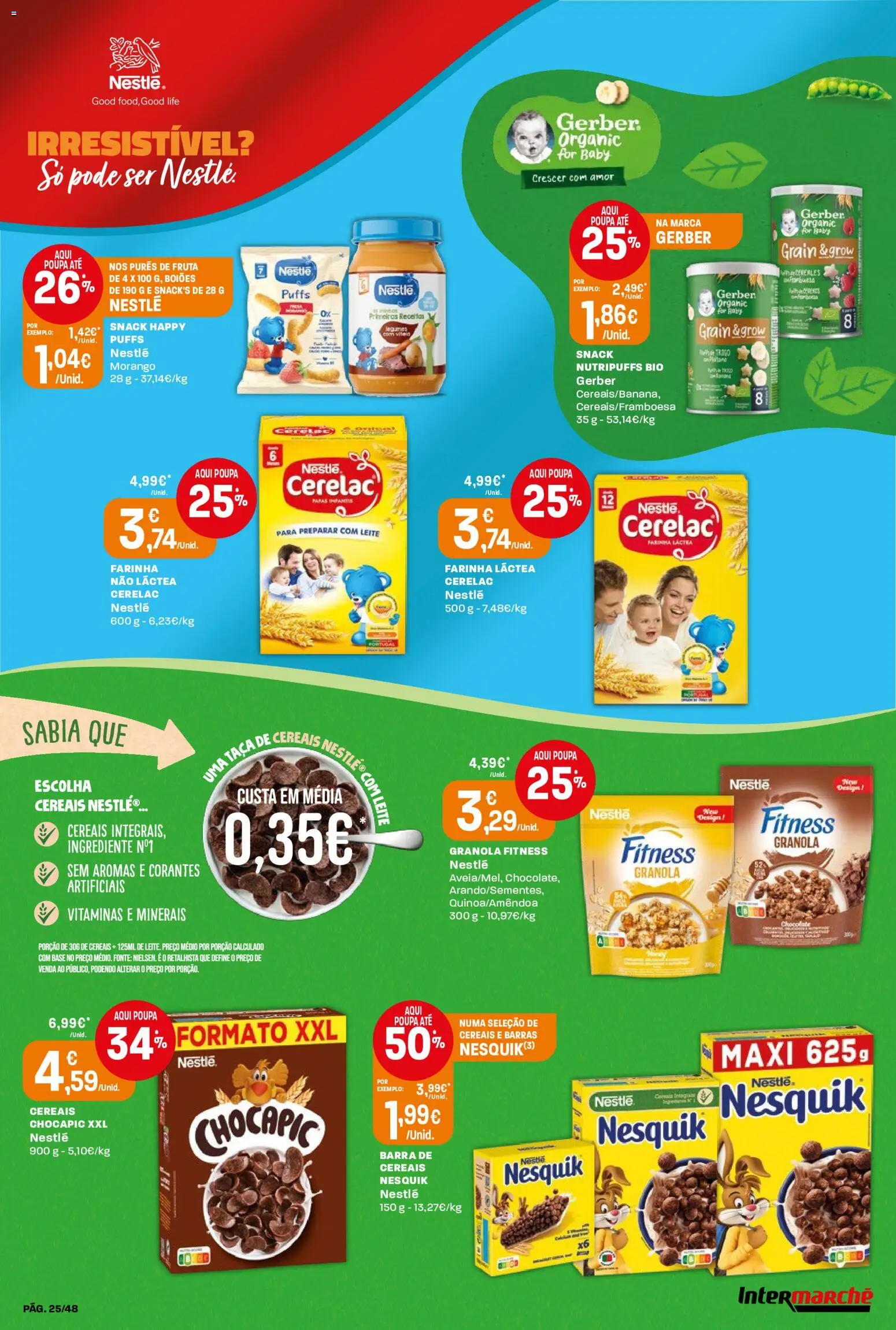 Intermarché folheto │ válido de 02/07/2026 | Página: 25 | Produtos: Farinha láctea, Granola, Nestlé, Cereais