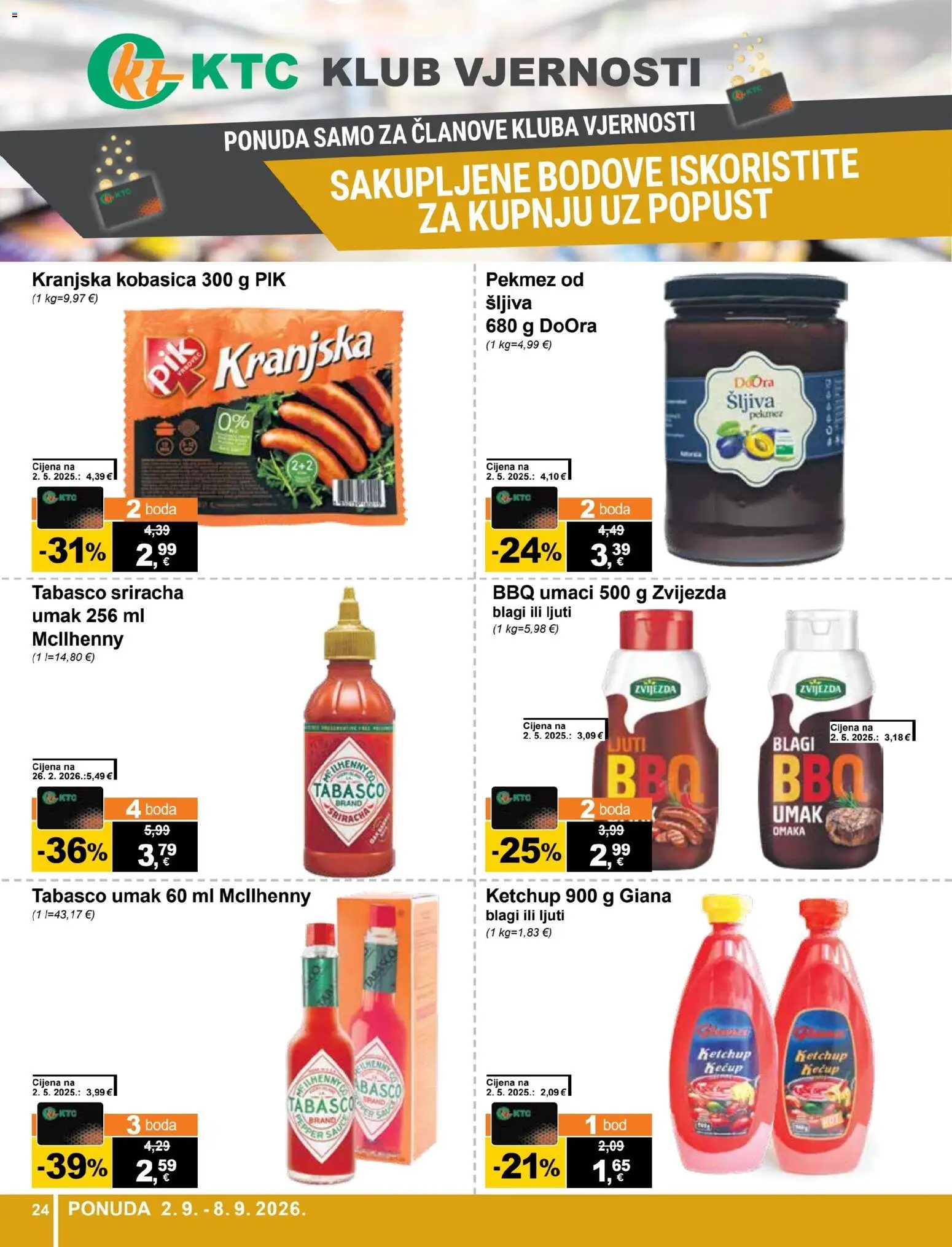 KTC katalog | vrijedi od 02.09.2026 | Stranica: 24 | Proizvodi: Pekmez, Kranjska kobasica, Šljiva, Umak
