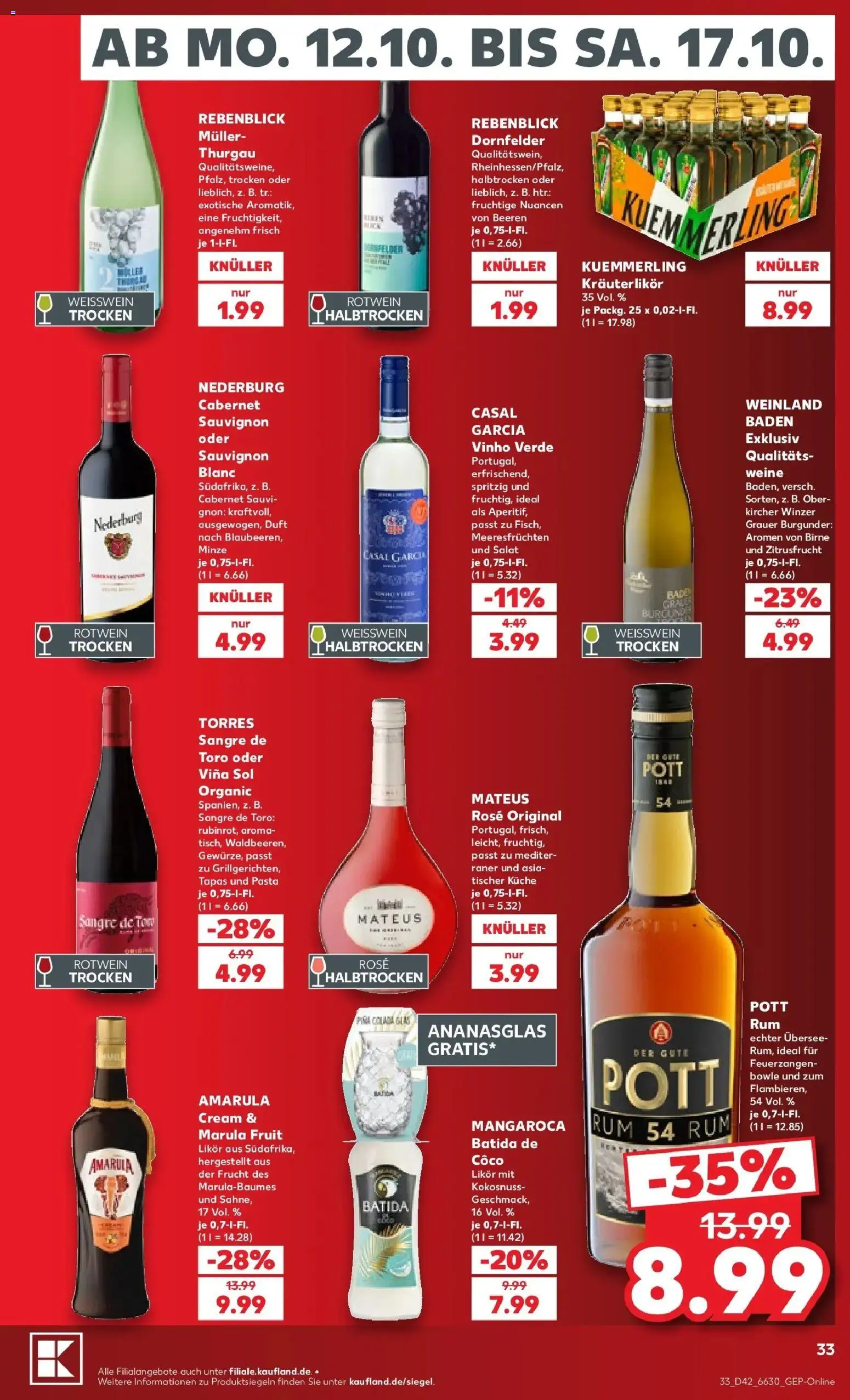 Prospekt Kaufland ab 12.10.2026 » Angebote Online zum Blättern | Seite: 37 | Produkte: Weißwein, Rotwein trocken, Rum, Salat
