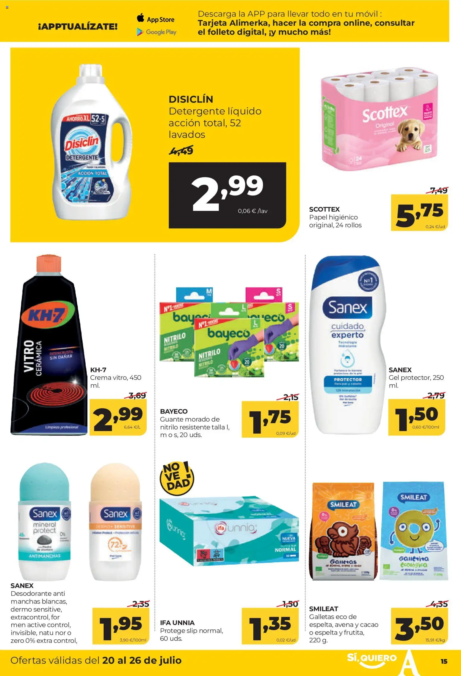 Alimerka folleto │ válido desde el 20/07/2026 | Página: 15 | Productos: Desodorante, Crema, Detergente líquido, Φρυγανιές σικάλεως