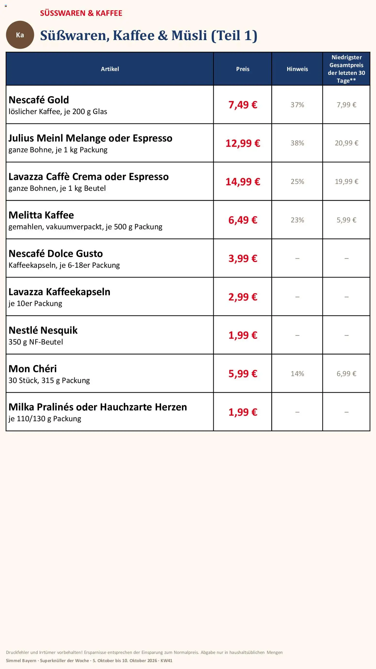 Simmel Bayern – gültig ab 05.10.2026 | Seite: 11 | Produkte: Nesquik, Melitta kaffee, Kaffee, Nescafe gold