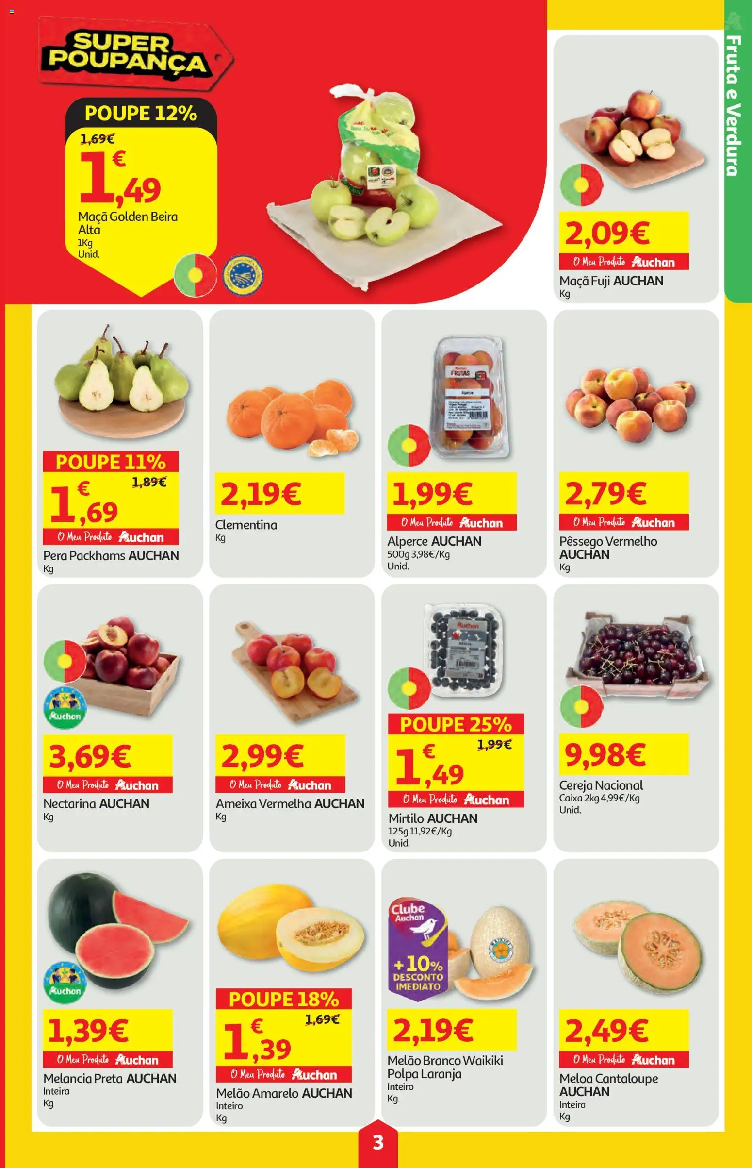Auchan folheto │ válido de 25/06/2026 | Página: 3 | Produtos: Cereja, Caixa, Maça, Melancia