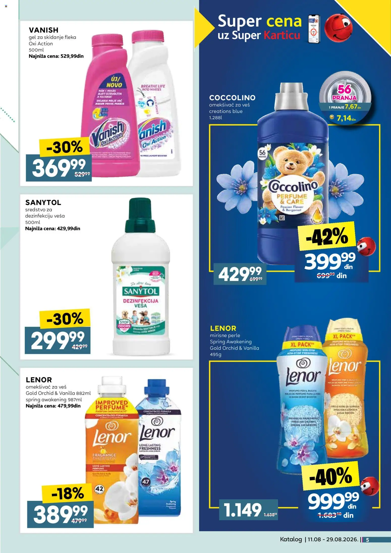 Idea katalog - važi od 11.08.2026 | Strana: 5 | Proizvode: Lenor, Sanytol, Coccolino, Omekšivač za veš