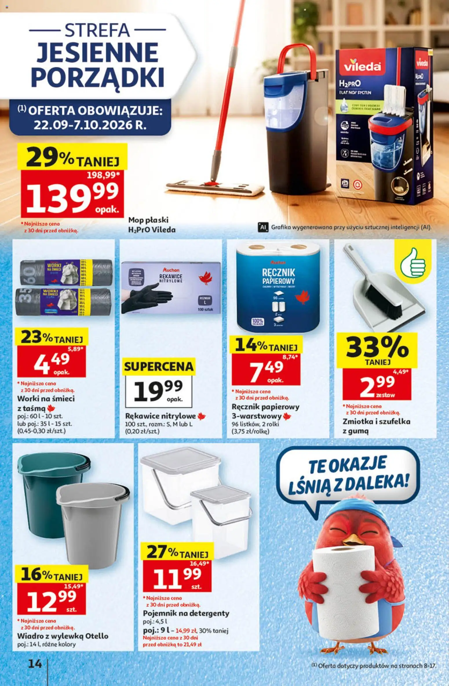 Auchan gazetka - 30 Lat Hipermarket od 24.09.2026 | Strona: 14 | Produkty: Worki na śmieci, Vileda, Ręcznik papierowy, Mop