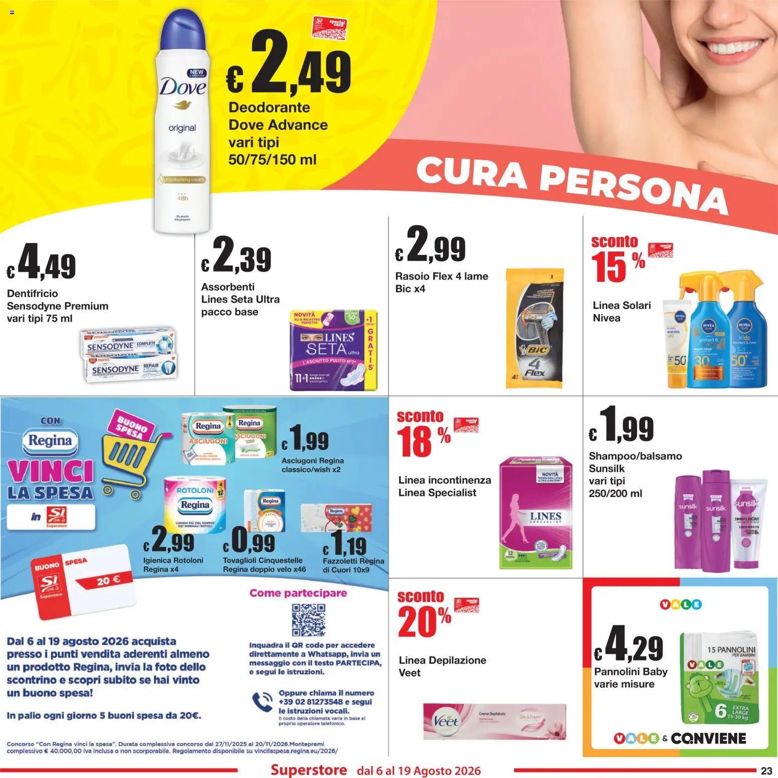 Volantino Sì con Te del 06/08/2026 | Pagina: 23 | Prodotti: Crema, Pannolini, Deodorante, Fazzoletti