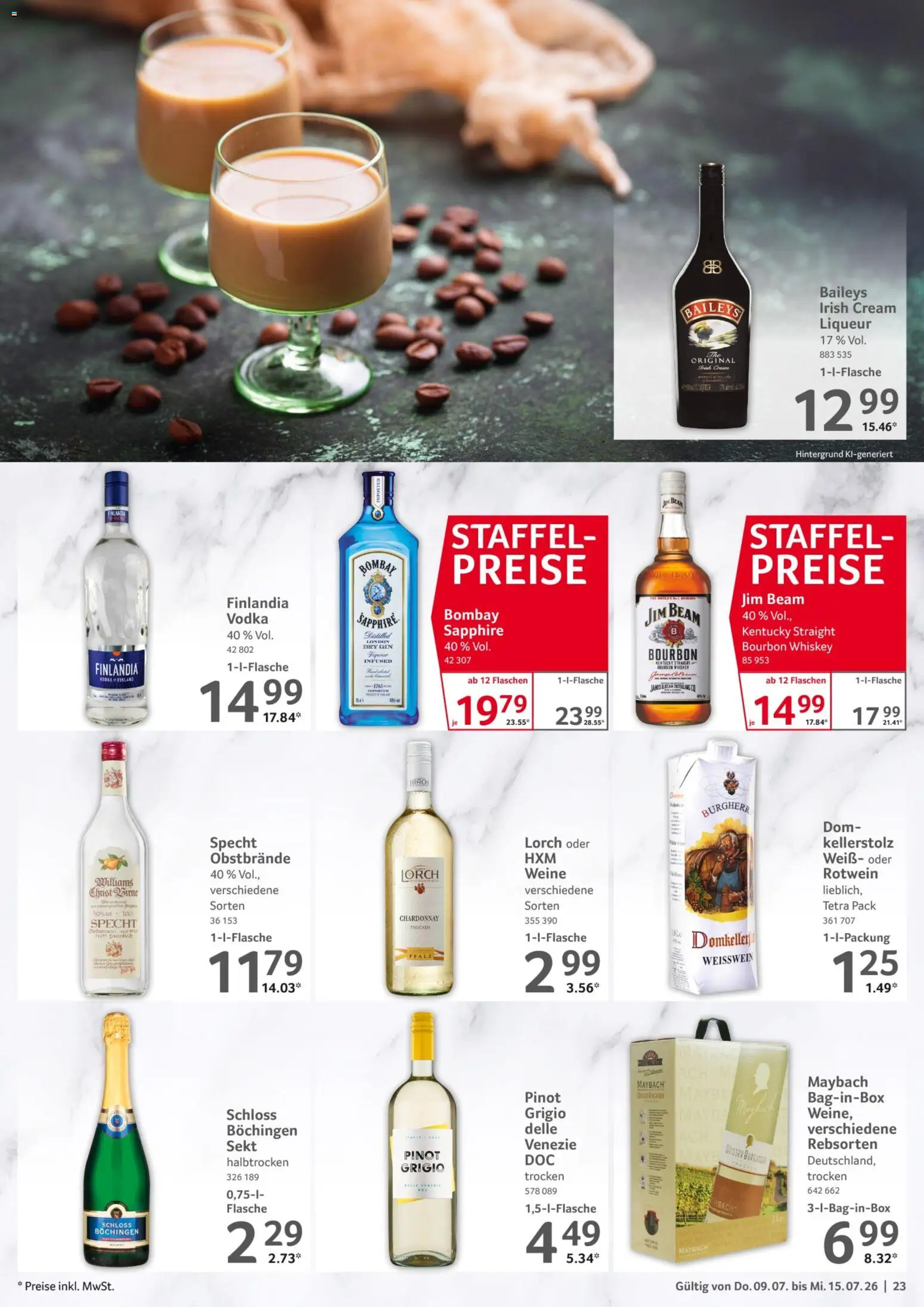 Selgros Prospekt – gültig ab 09.07.2026 | Seite: 23 | Produkte: Weißwein, Rotwein, Gin, Whiskey