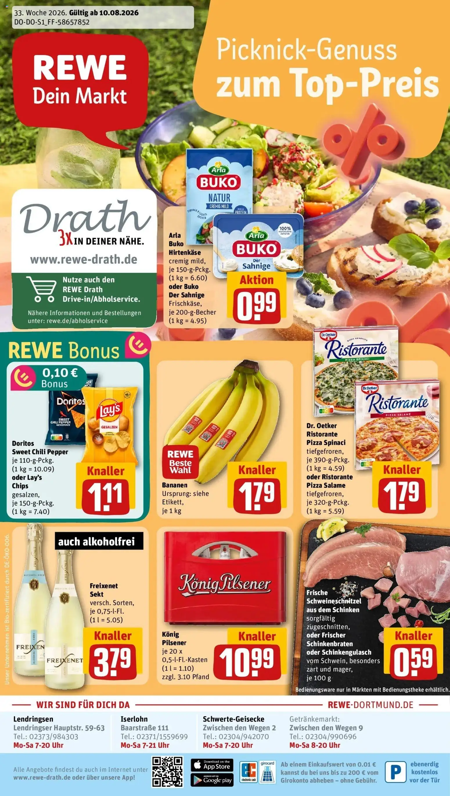 REWE Prospekt ab 10.08.2026 zum Blättern » Angebote | Seite: 1 | Produkte: Ristorante, Freixenet, Bananen, Arla buko