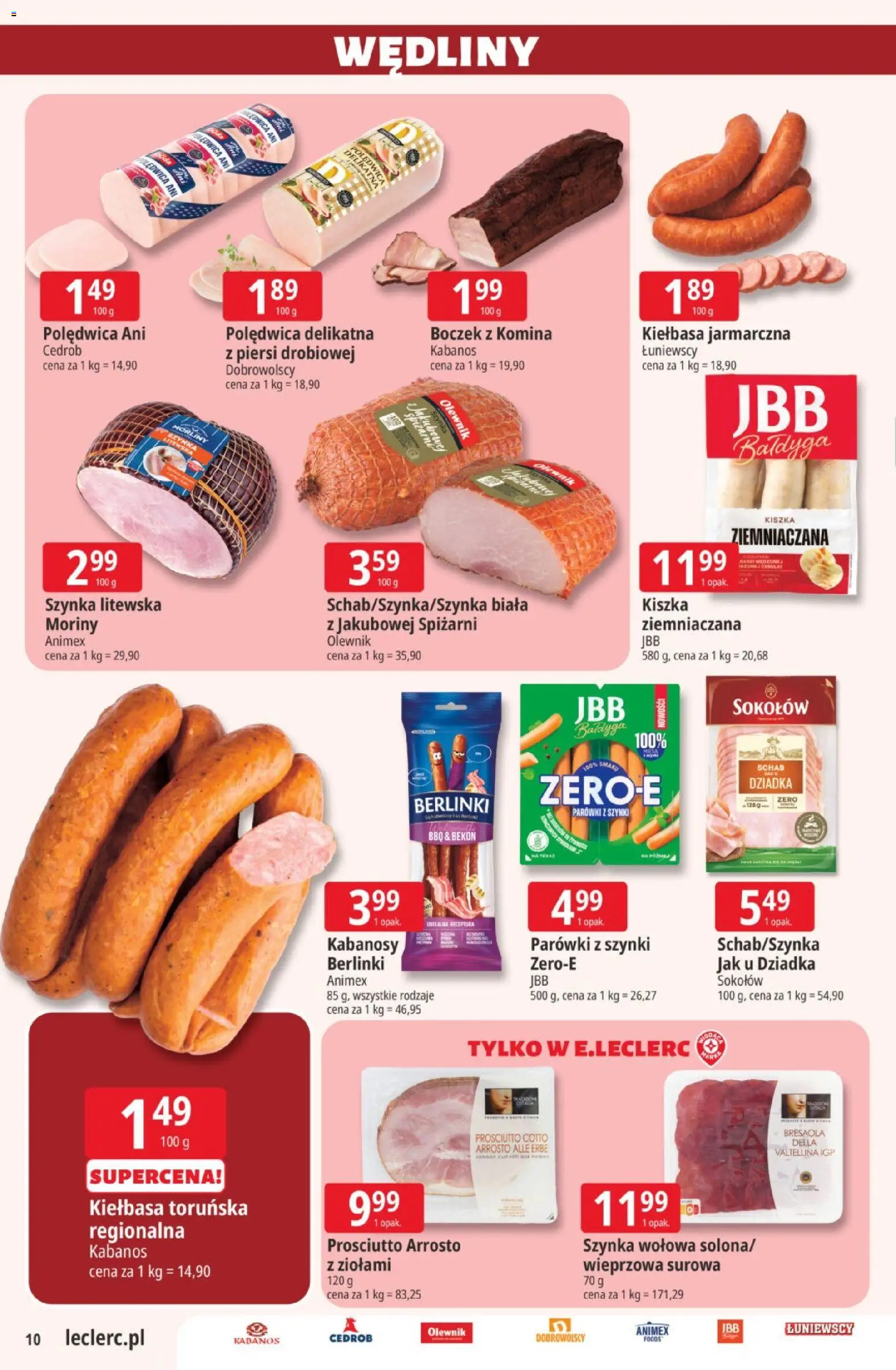 E.Leclerc gazetka od 14.07.2026 | Strona: 10 | Produkty: Schab, Bekon, Szynka, Boczek