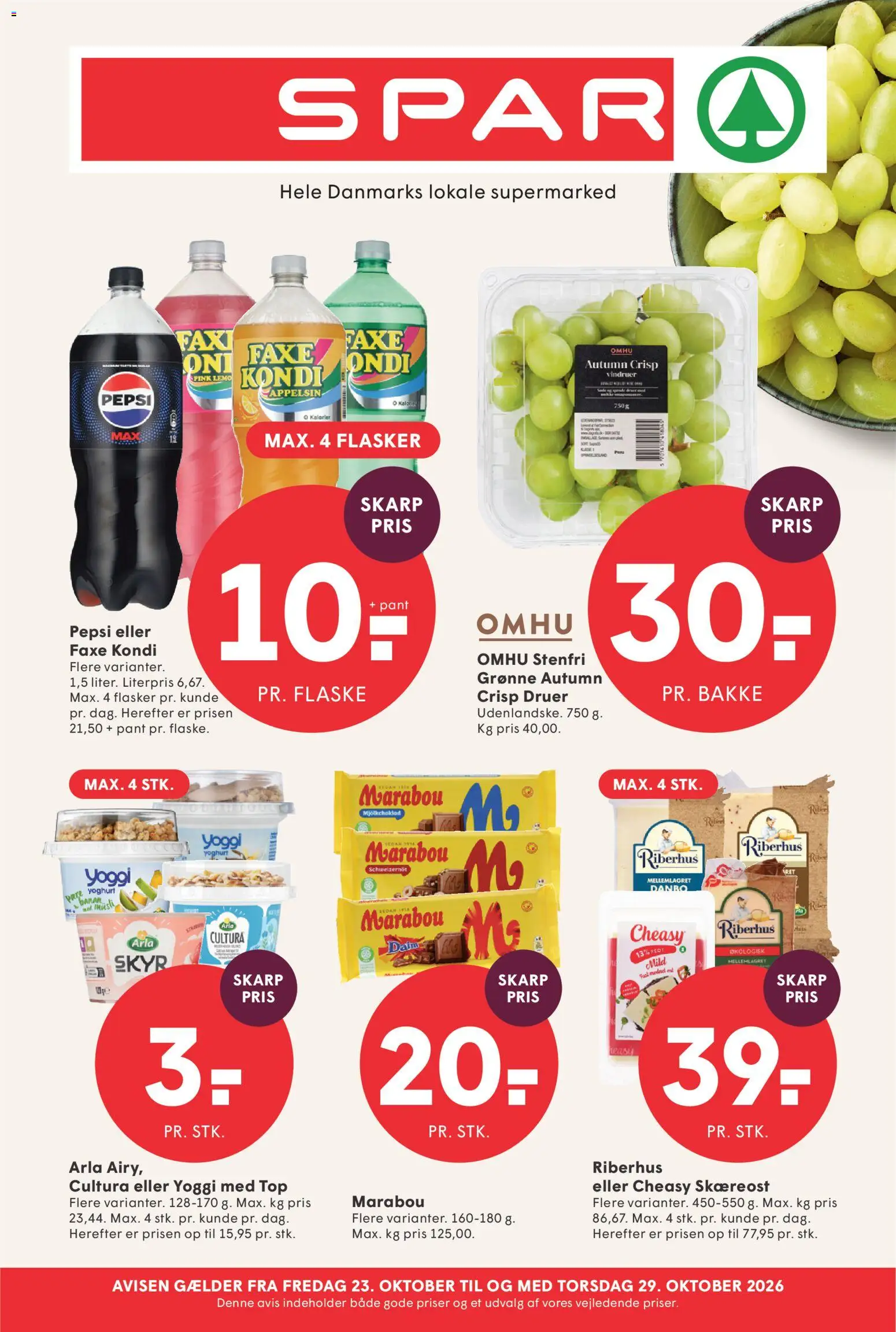 Spar tilbudsavis – gyldig fra 23/10/2026 | Side: 1 | Produkter: Yoghurt, Skyr, Druer, Pepsi