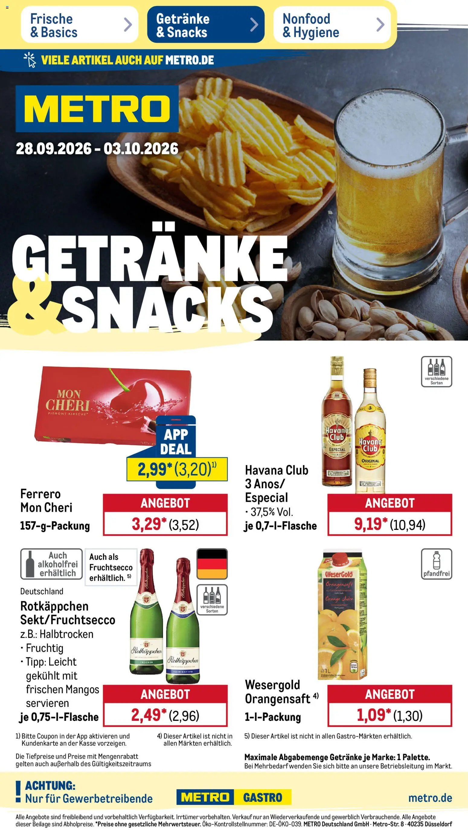 Metro NonFood-Angebote – gültig ab 28.09.2026 | Seite: 15 | Produkte: Havana club, Orangensaft, Rotkäppchen, Mon cheri