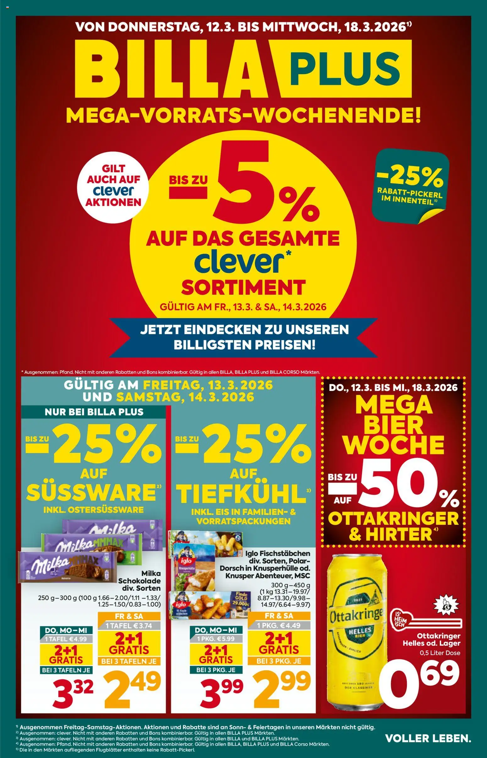 Billa Plus Flugblatt gültig ab 12.03.2026 | Seite: 1 | Produkte: Eis, Schokolade, Bier