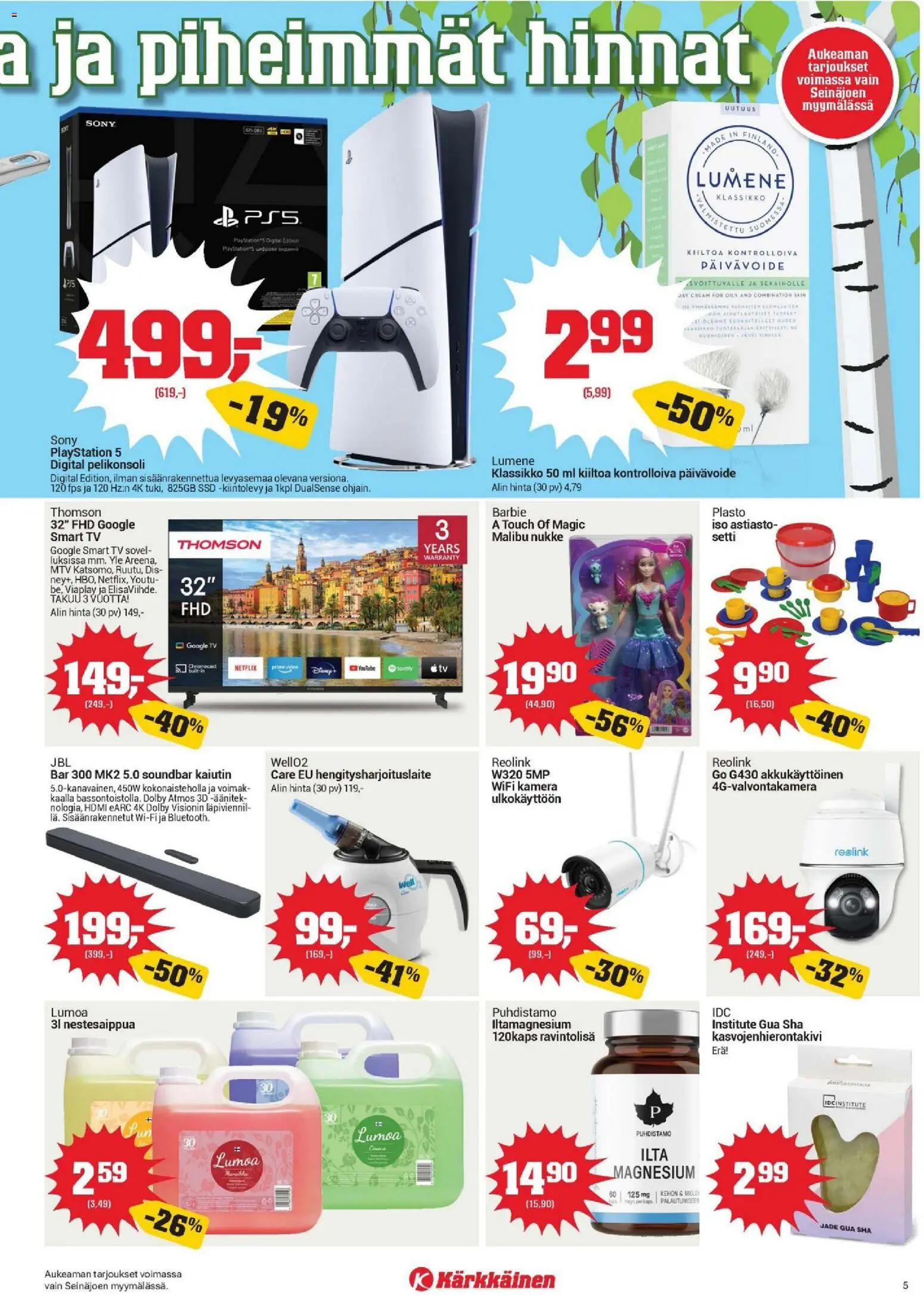 Kärkkäinen tarjoukset - Seinäjoen alue – voimassa 08/07/2026 alkaen | Sivu: 5 | Tuotteet: Hengitysharjoituslaite, TV, Video, Pelikonsoli