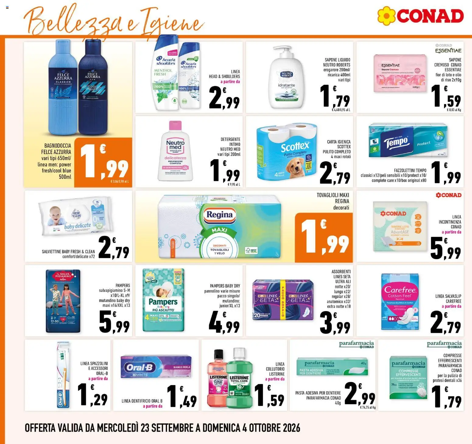 Volantino Conad del 23/09/2026 | Pagina: 22 | Prodotti: Head & Shoulders, Olio, Pampers, Letto