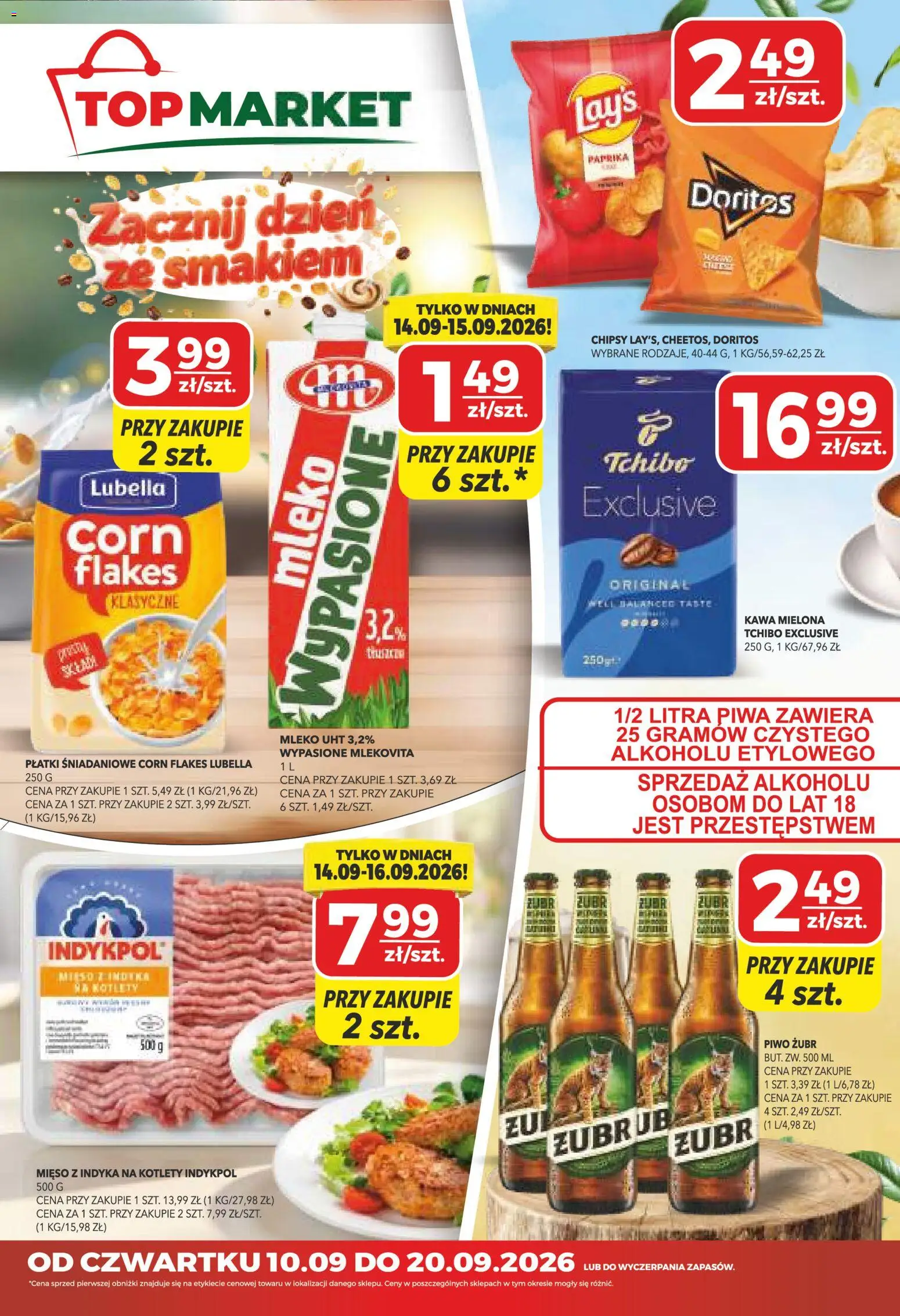 Top Market gazetka od 10.09.2026 | Strona: 1 | Produkty: Płatki śniadaniowe, Mleko UHT, Kawa, Płatki