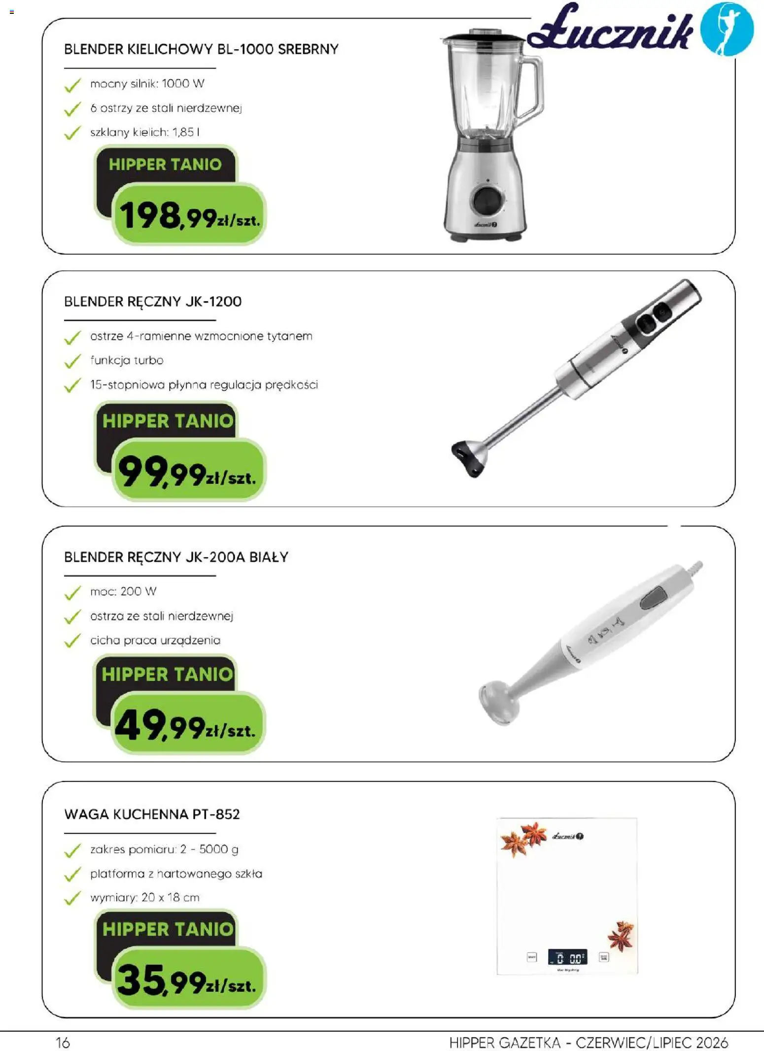 Hipper gazetka od 26.06.2026 | Strona: 16 | Produkty: Blender ręczny, Waga, Blender, Blender kielichowy