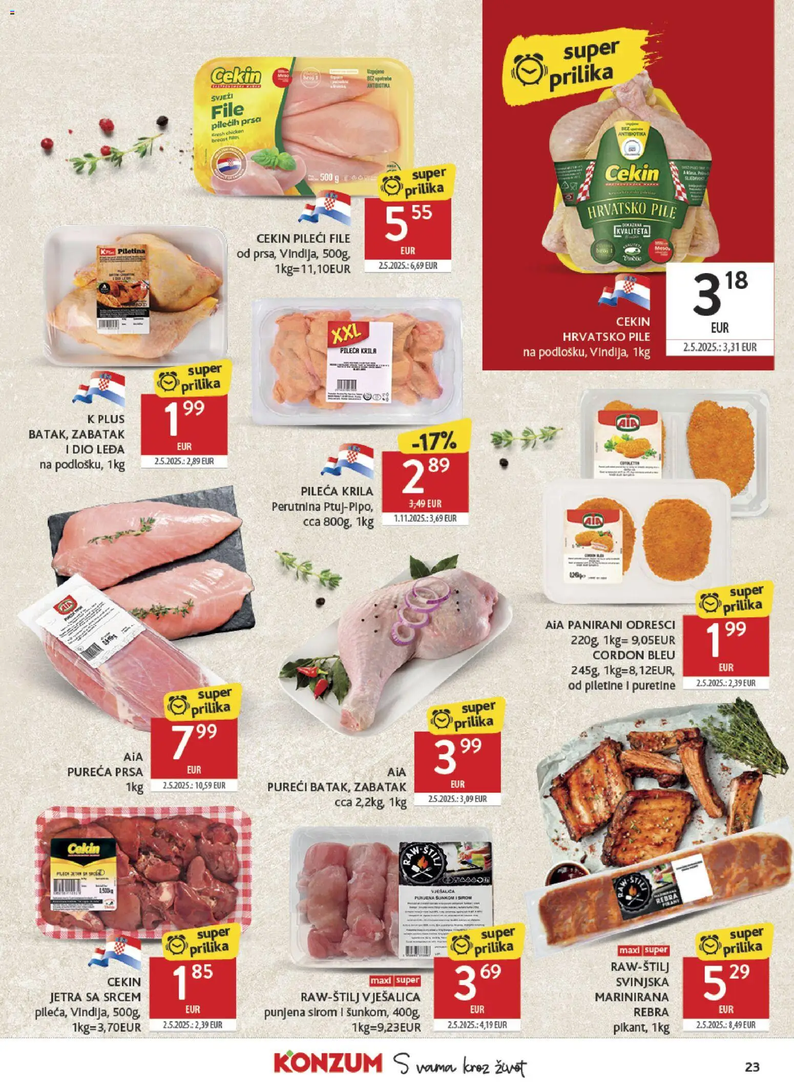 Konzum HR akciós ujság - amely érvényes a következő dátumtól: 13.05.2026 | Oldal: 23 | Termékek: Cordon bleu, Dió