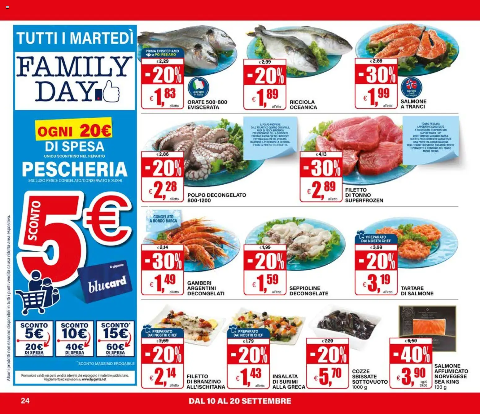 Volantino Il Gigante del 10/09/2026 | Pagina: 24 | Prodotti: Pesce, Insalata, Pesca, Uva