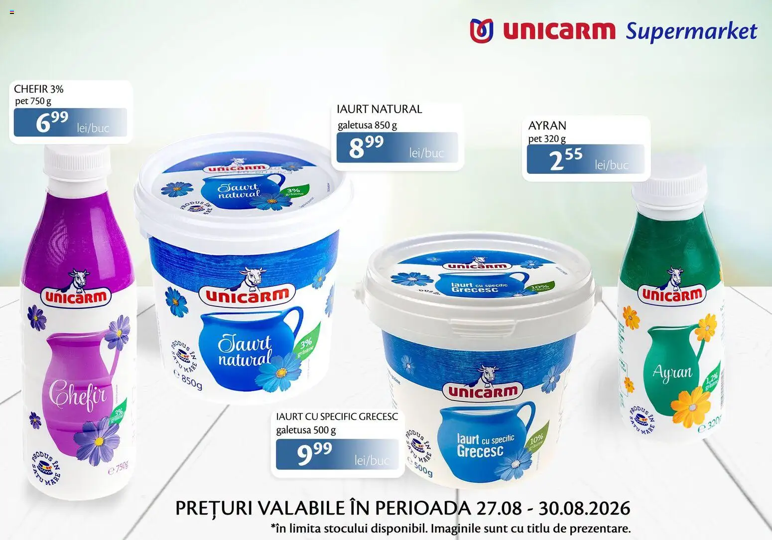 Noul catalog Unicarm – valabil de la 27.08.2026 | Pagină: 2 | Produse: Duș, Chefir, Iaurt