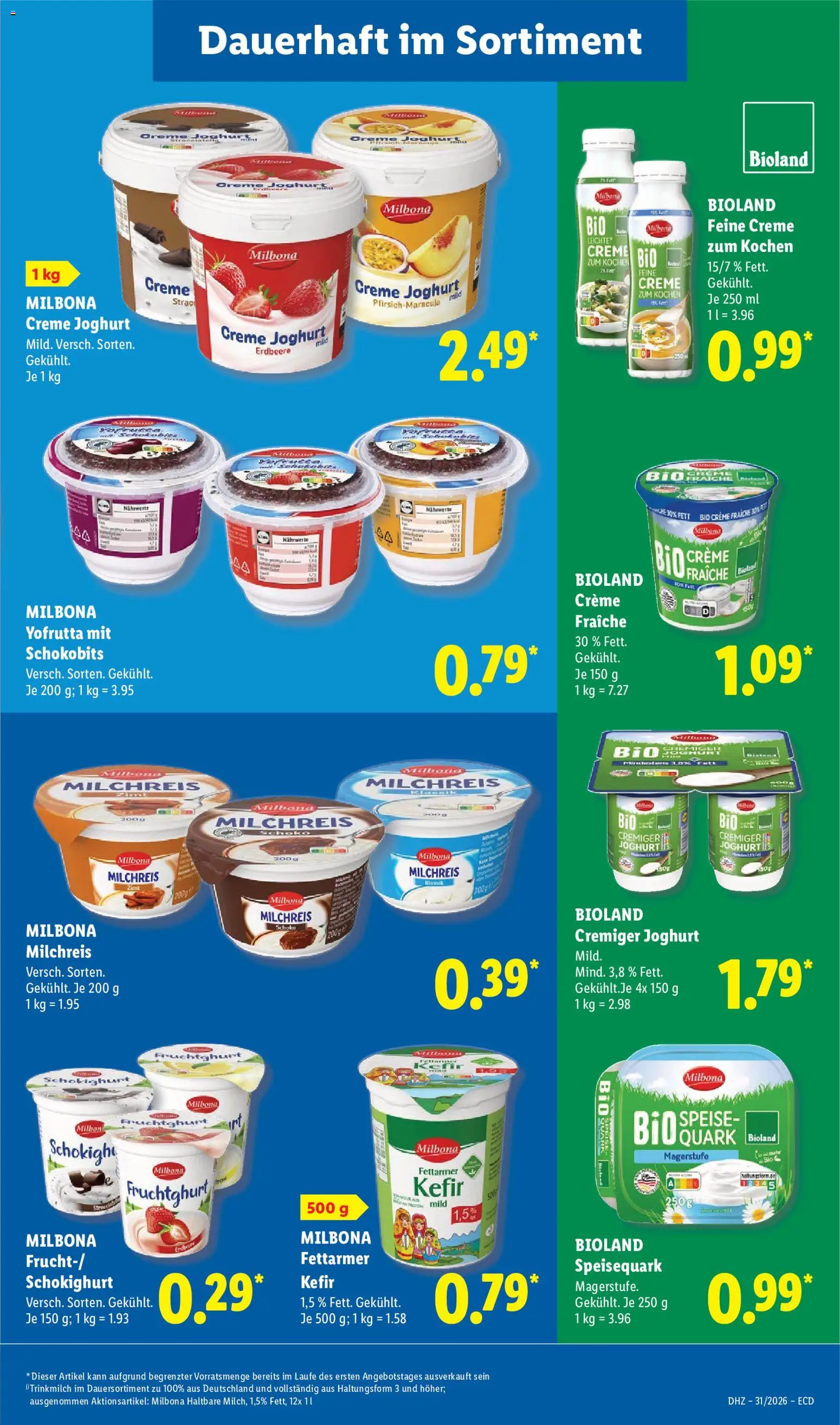 Lidl Německo leták od 27.07.2026 | Strana: 25 | Produkty: Kefír, Milbona, Creme fraiche