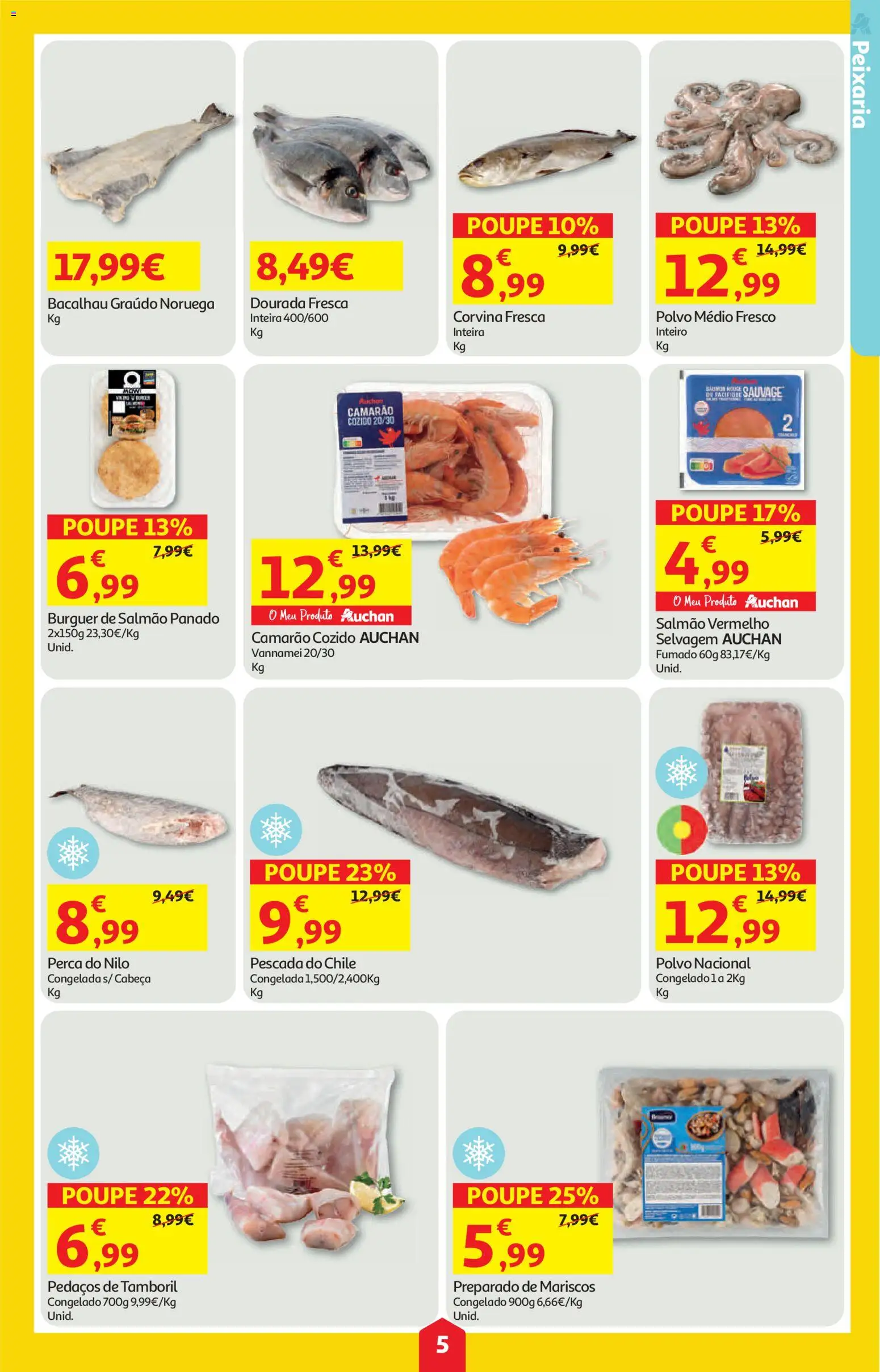 Auchan folheto │ válido de 21.05.2026 | Página: 5 | Produtos: Bacalhau, Polvo, Camarão, Tamboril