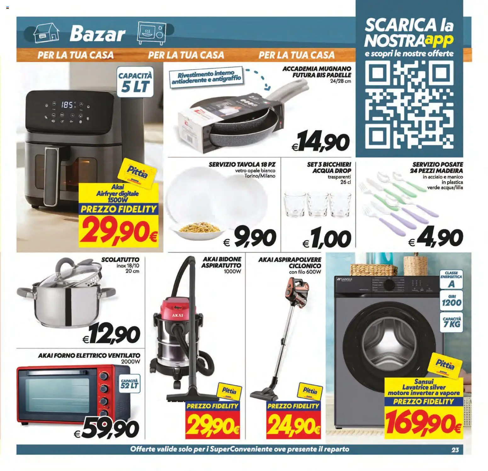 Volantino SuperConveniente del 11/09/2026 | Pagina: 23 | Prodotti: Acqua, Lavatrice, Aspirapolvere, Forno elettrico