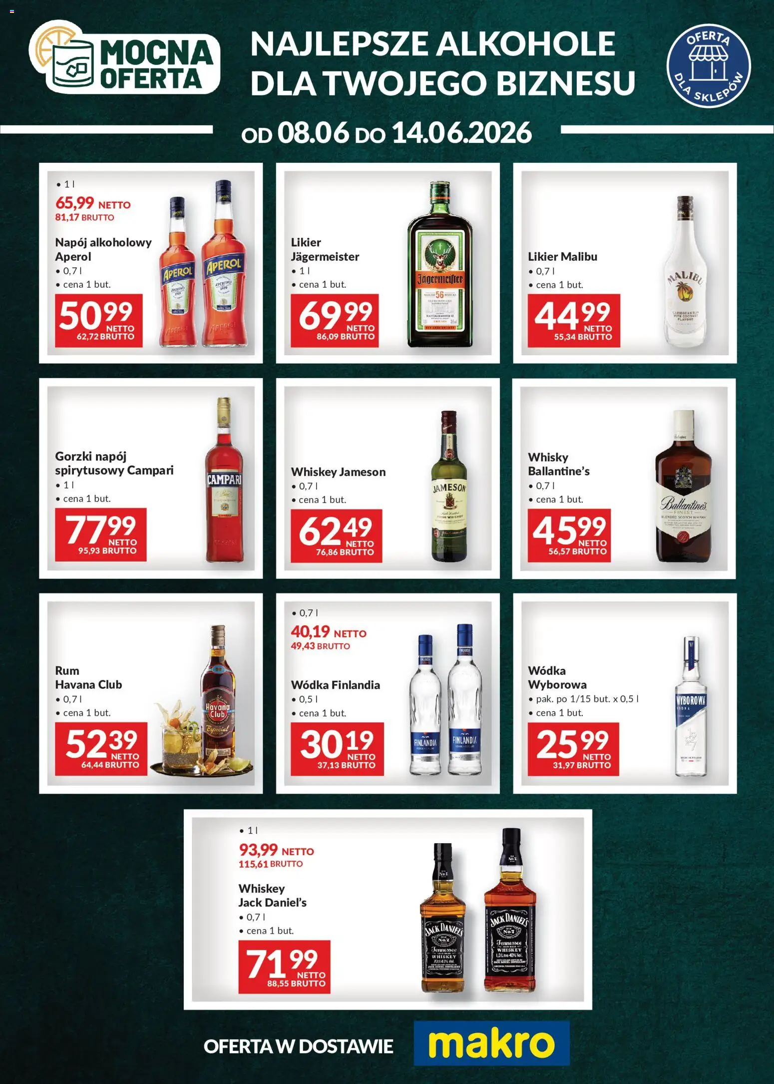 Makro gazetka - Mocna oferta od 08.06.2026 | Strona: 1 | Produkty: Wódka finlandia, Campari, Whisky, Aperol