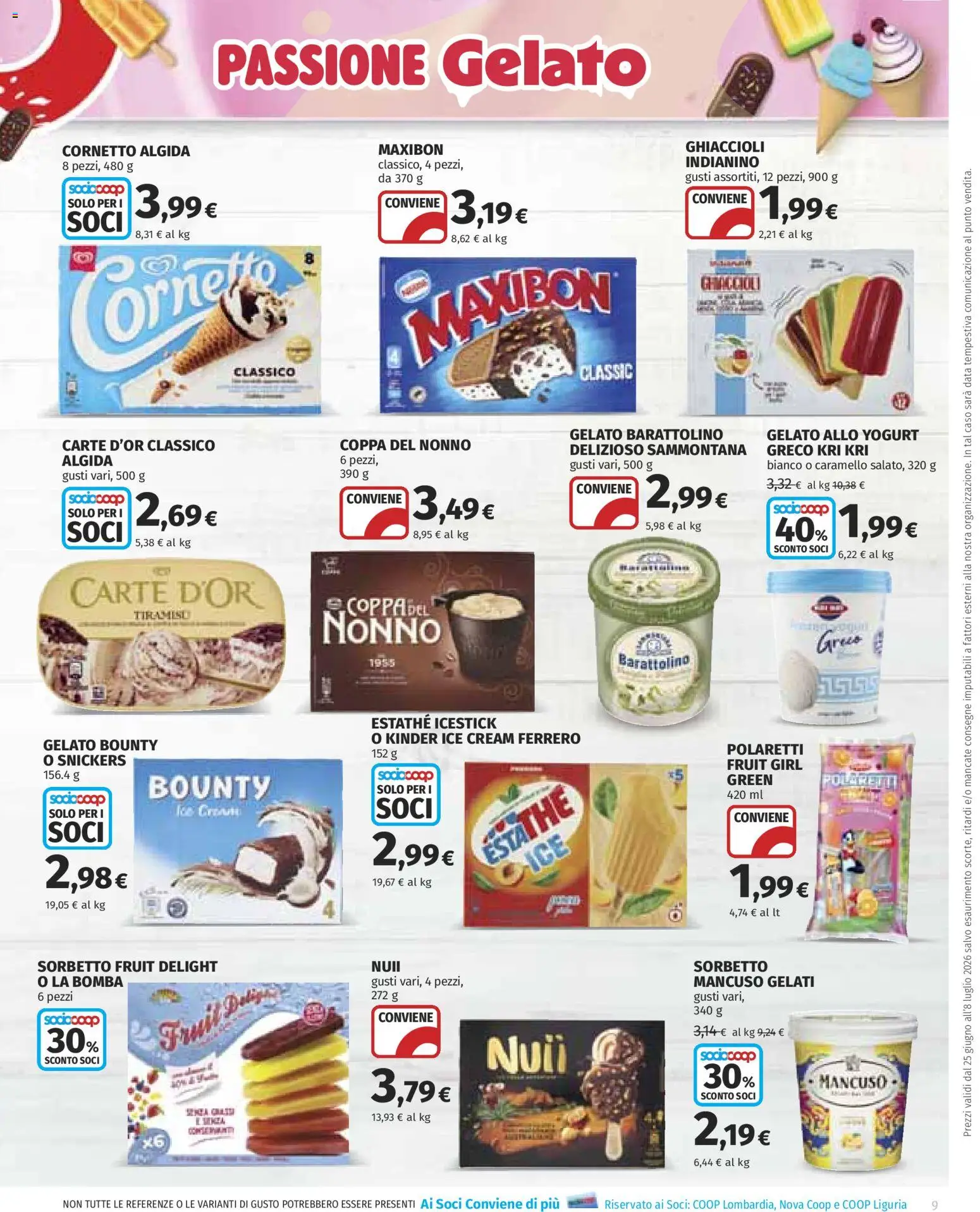 Volantino COOP del 25/06/2026 | Pagina: 9 | Prodotti: Yogurt, Ghiaccioli, Cornetto, Gelato
