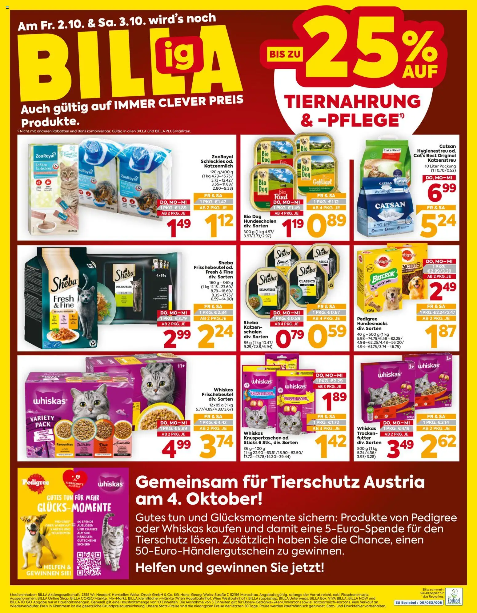 Billa AT akciós ujság - amely érvényes a következő dátumtól: 2026.10.01. | Oldal: 16 | Termékek: Whiskas, Pedigree
