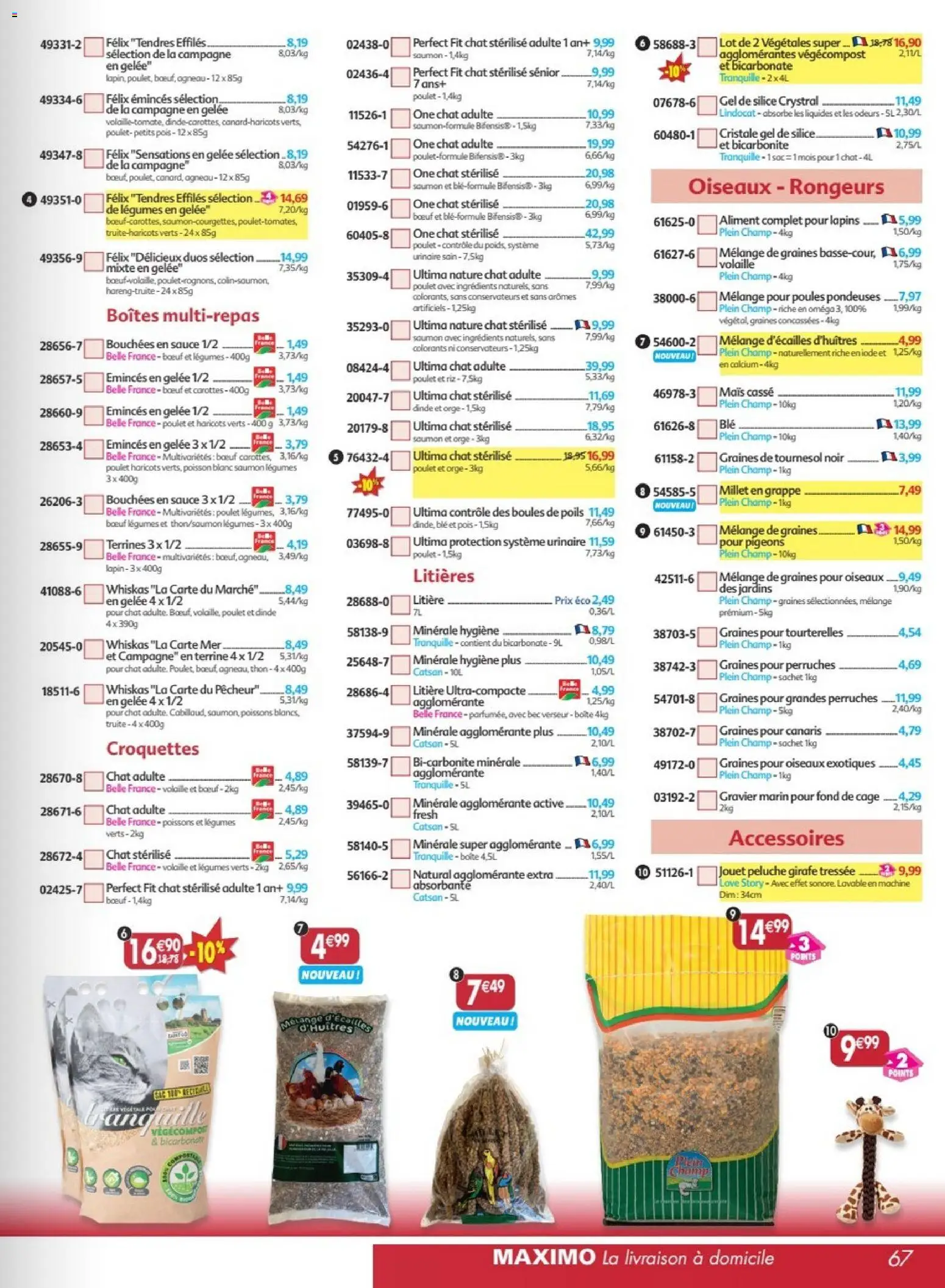 {H1} | Page: 67 | Produits: Croquettes, Cage, Riz, Haricots