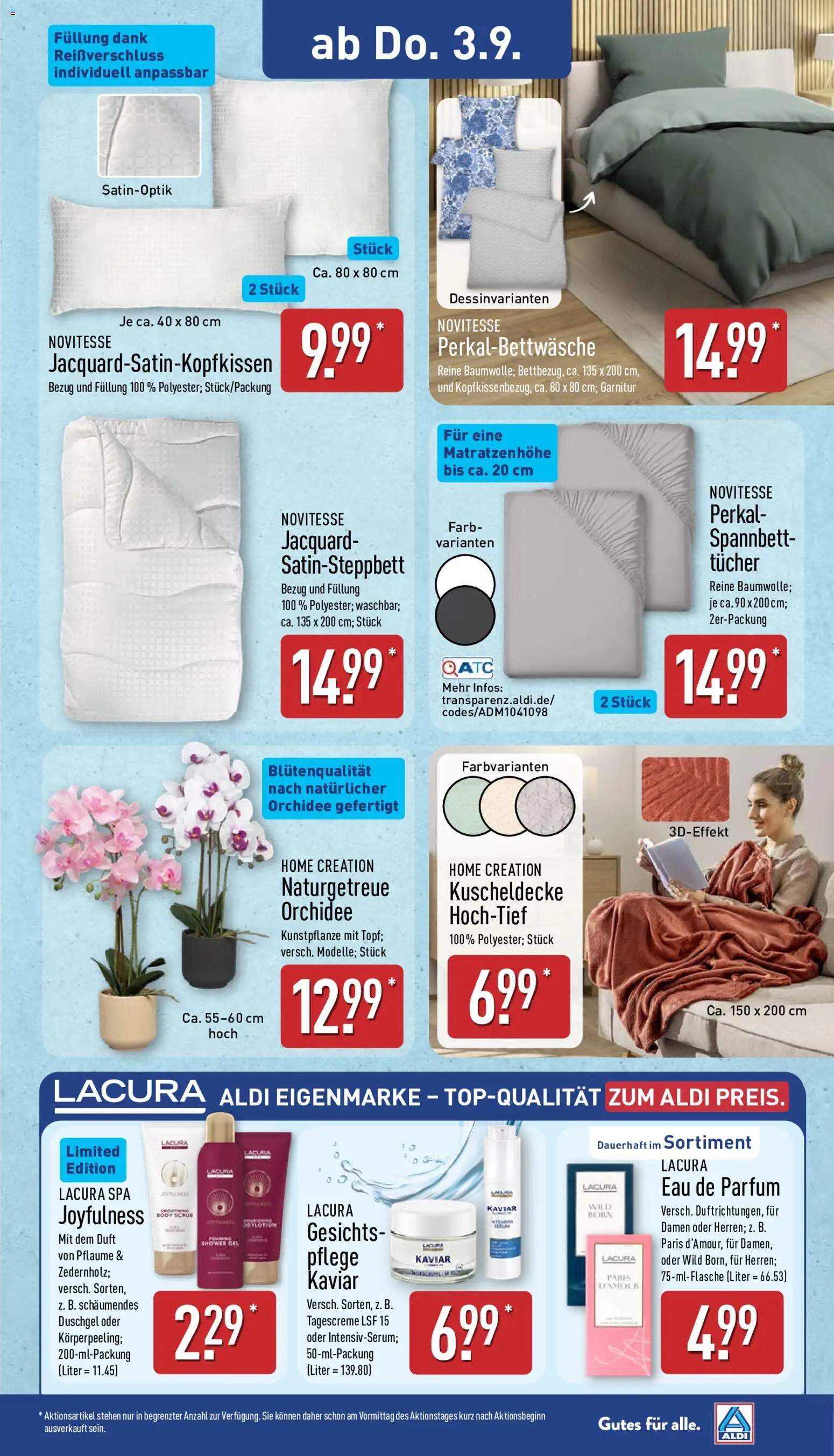 Aldi Prospekt – gültig ab 31.08.2026 | Seite: 9 | Produkte: Parfüm, Duschgel, Tagescreme, Home creation