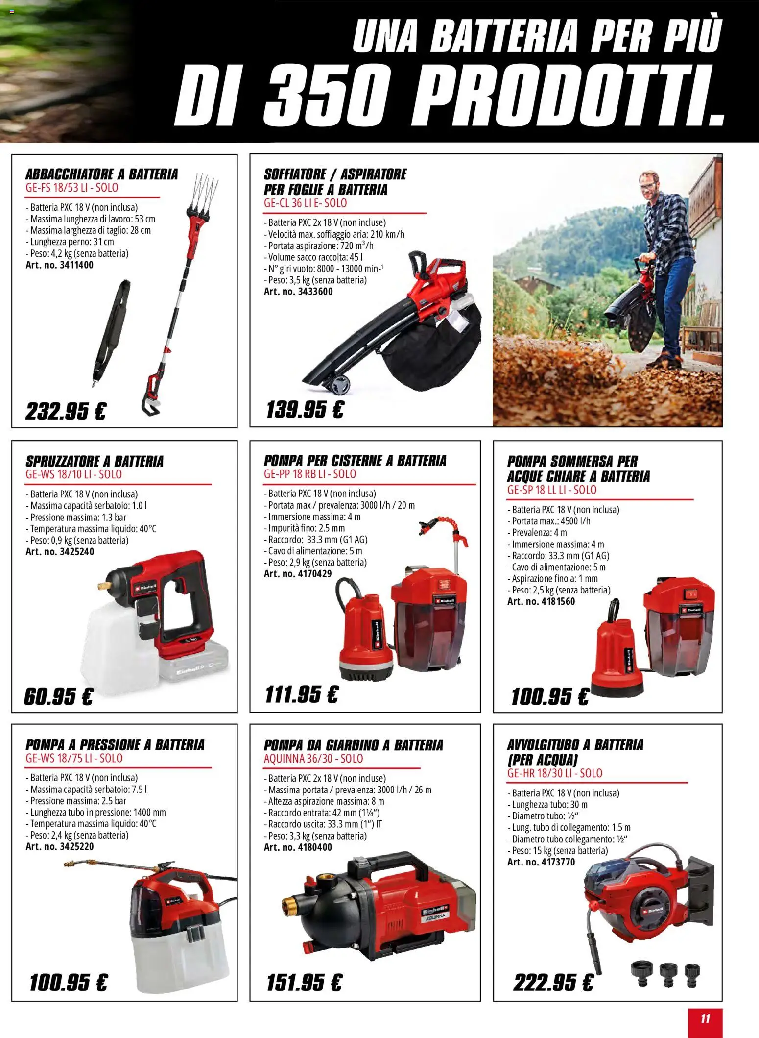 Volantino Einhell del 01.06.2026 | Pagina: 11 | Prodotti: Acqua, Tubo, Cavo, Batteria