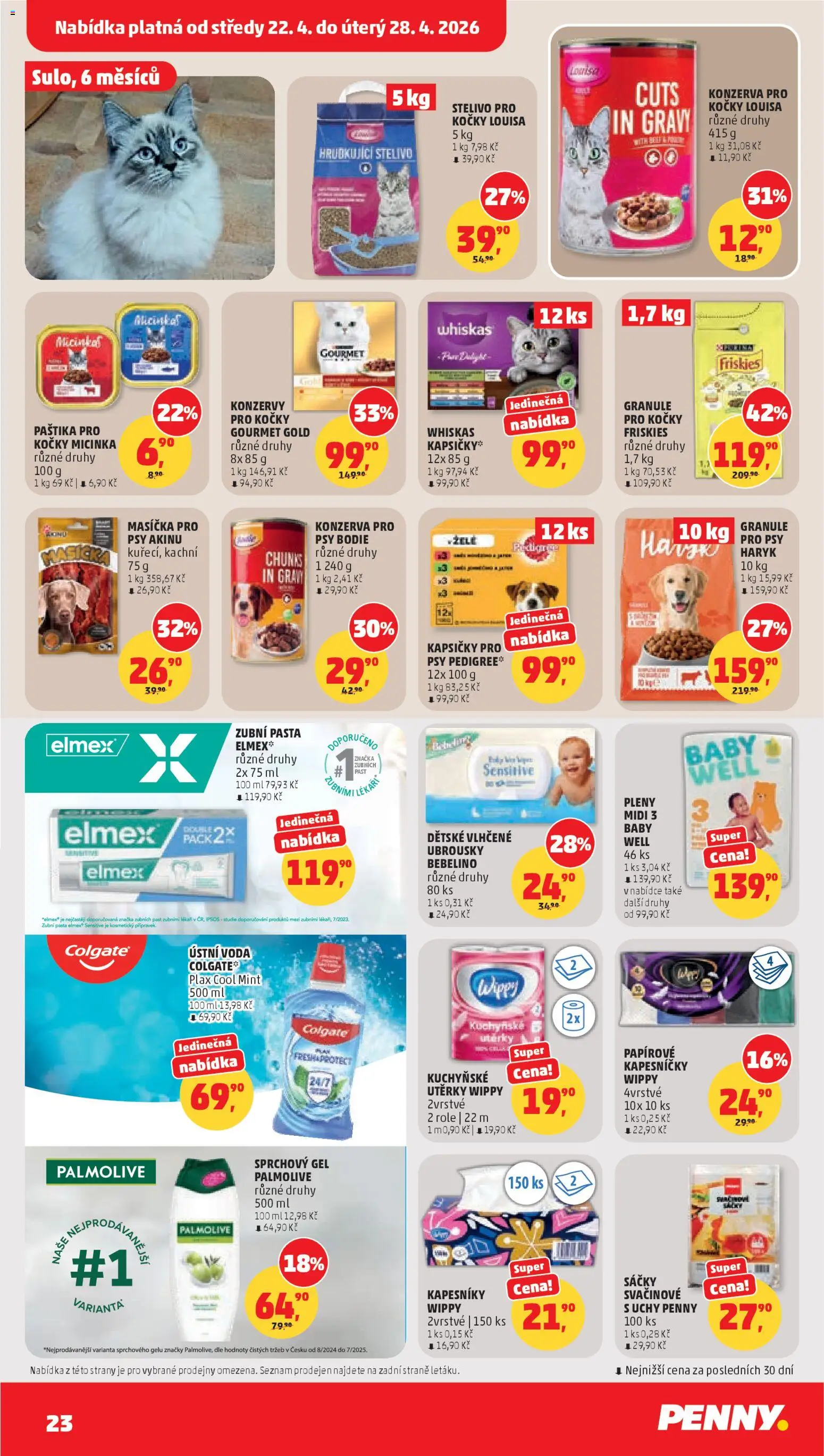 Penny Market leták od 22.04.2026 | Strana: 23 | Produkty: Ústní voda, Voda, Whiskas, Granule